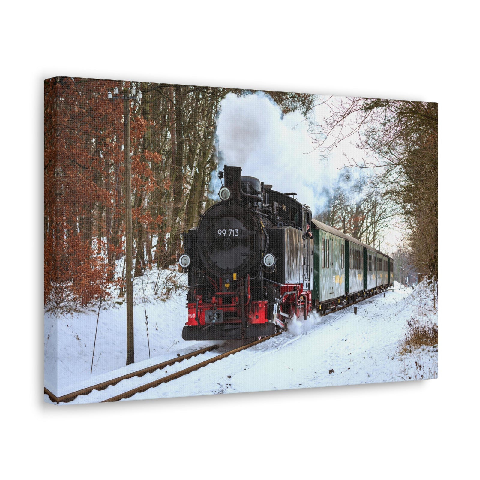 Steam Train Winter White Smoke Modern Multicolor Scenic Nature Photography Canvas Home Office Decor Ready to Hang-Express Your Love Gifts