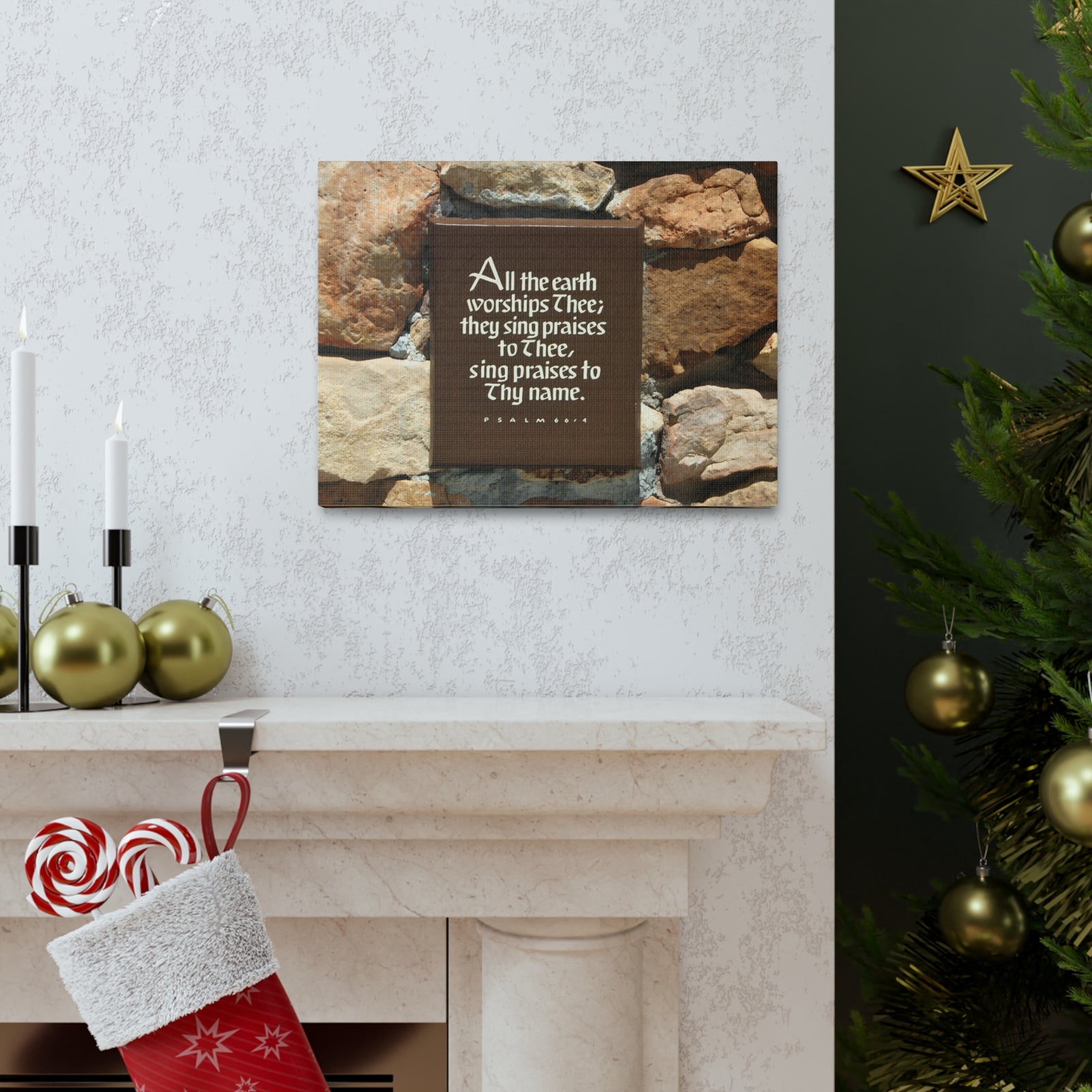 Scripture Walls Worships Thee Psalm 66:4 Bible Verse Canvas Christian Wall Art Ready to Hang-Express Your Love Gifts