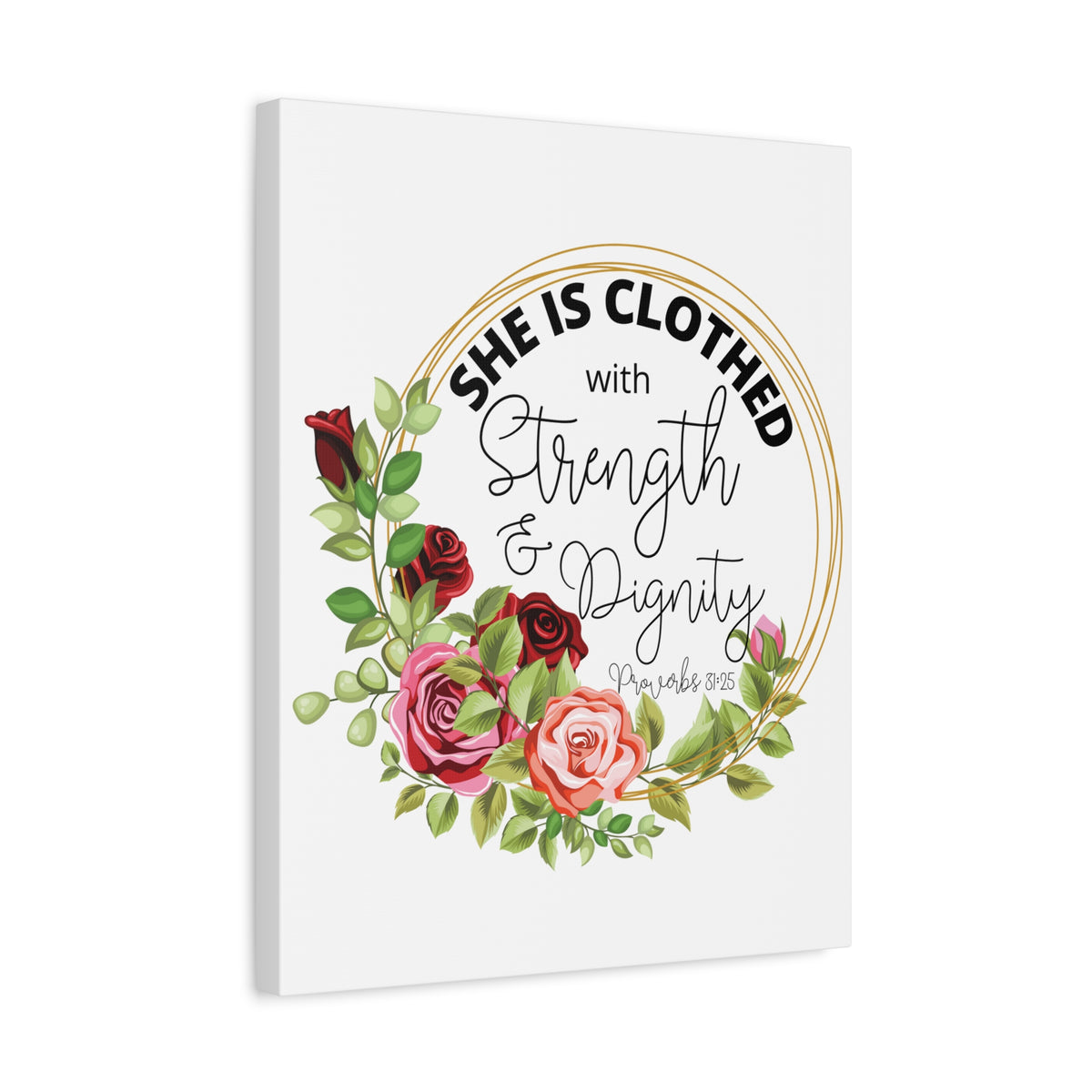 Scripture Walls Proverbs 31:25 Strength and Dignity Floral Wreath Bible Verse Canvas Christian Wall Art Ready to Hang Unframed-Express Your Love Gifts
