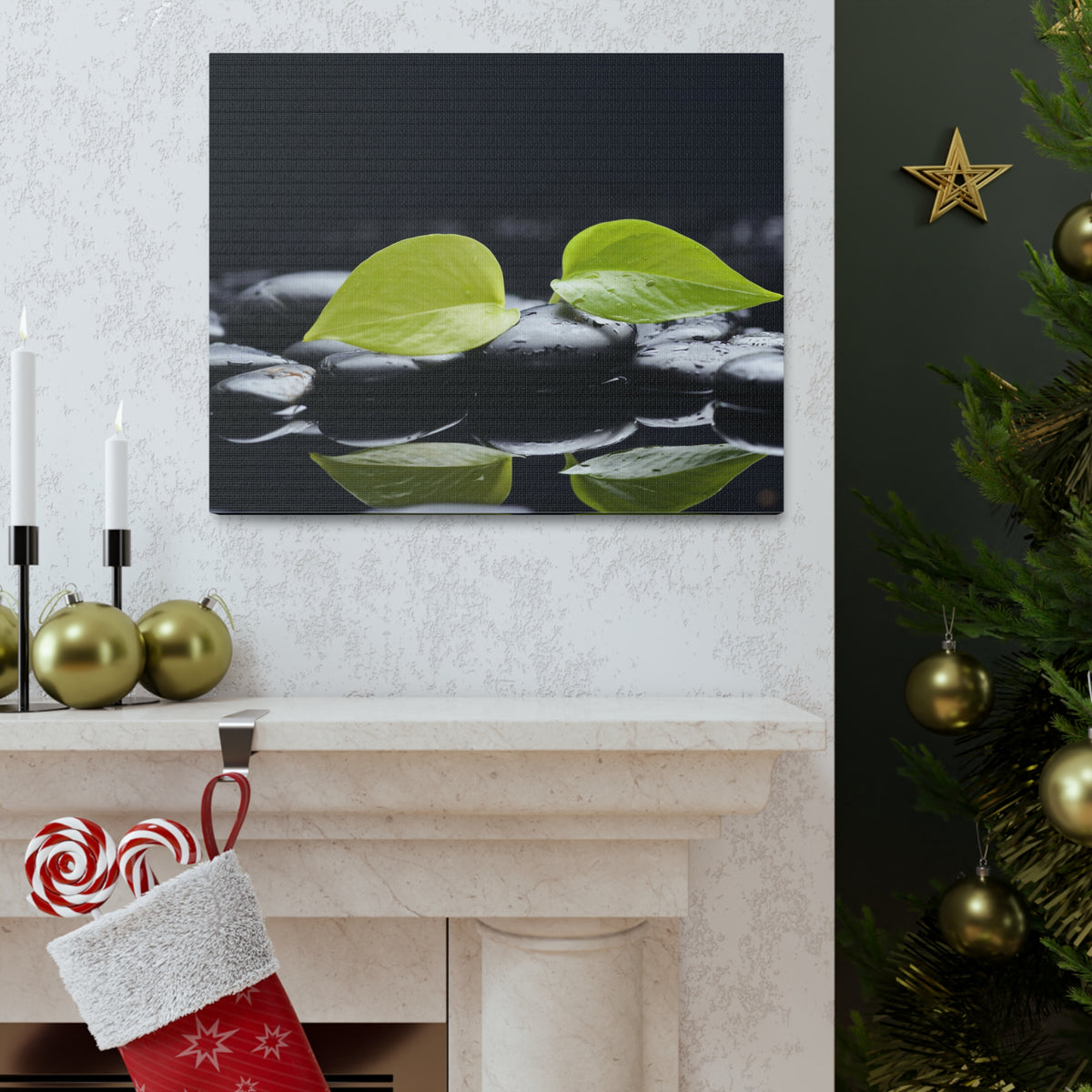 Green Leaf with Stones Forest Floral Nature Photography Canvas Wall Art for Home Decor Ready-to-Hang-Express Your Love Gifts