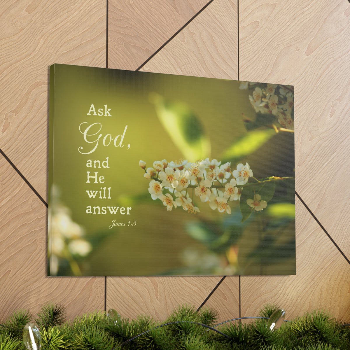 Scripture Canvas He Will Answer James 1:5 Christian Wall Art Bible Verse Print Ready to Hang-Express Your Love Gifts