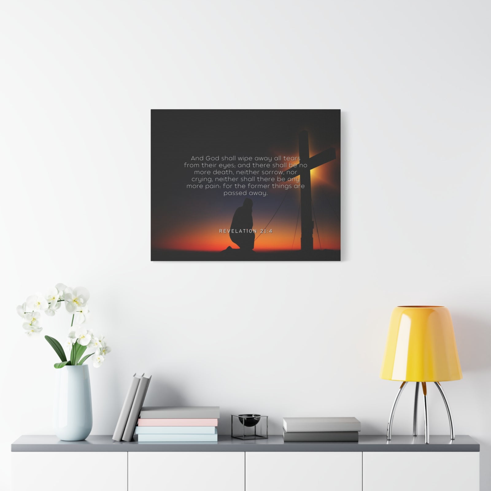 Scripture Canvas All Tears Revelation 21:4 Christian Wall Art Bible Verse Print Ready to Hang-Express Your Love Gifts