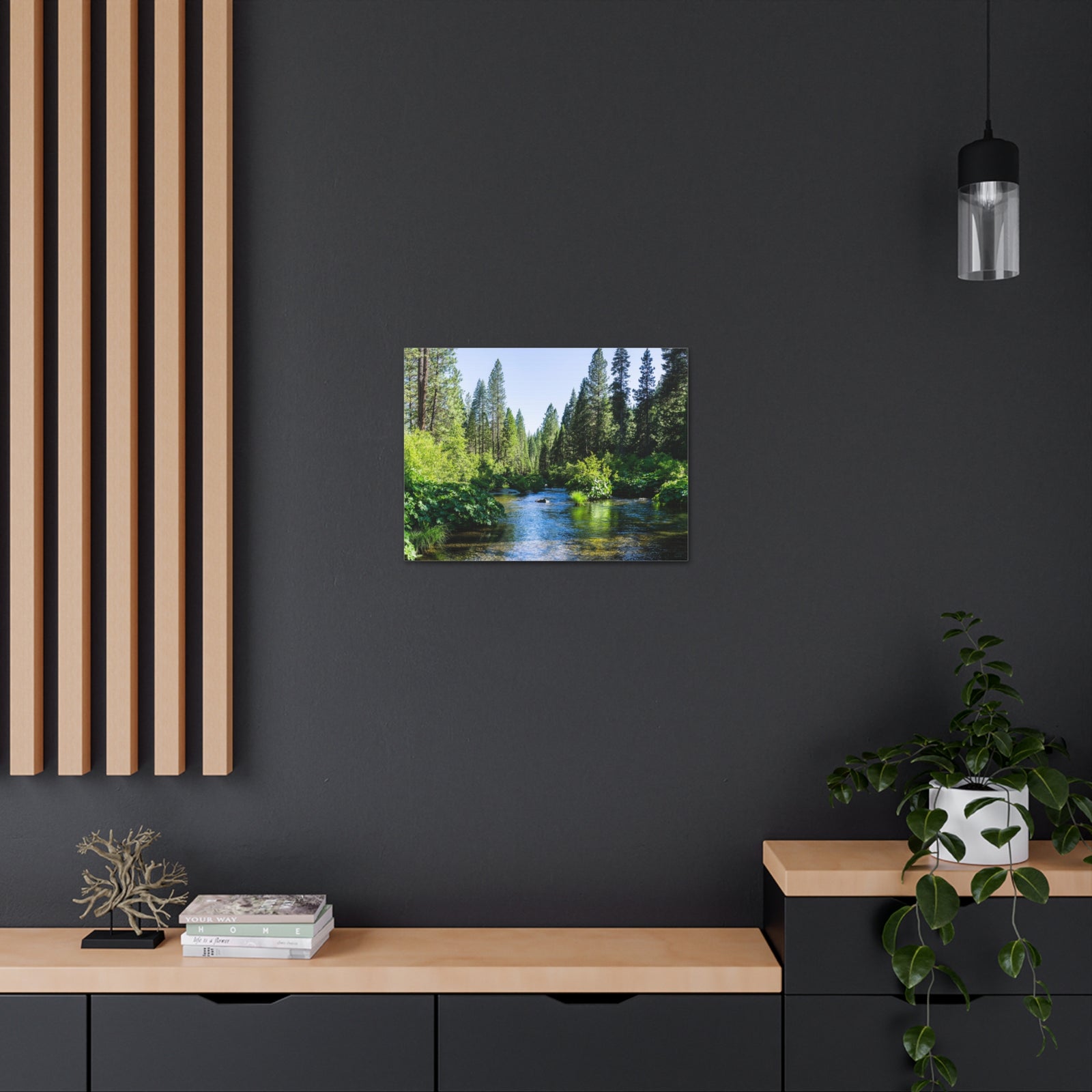 River Through The Green Forest Nature Wilderness Photography Canvas Wall Art for Home Decor Ready-to-Hang-Express Your Love Gifts
