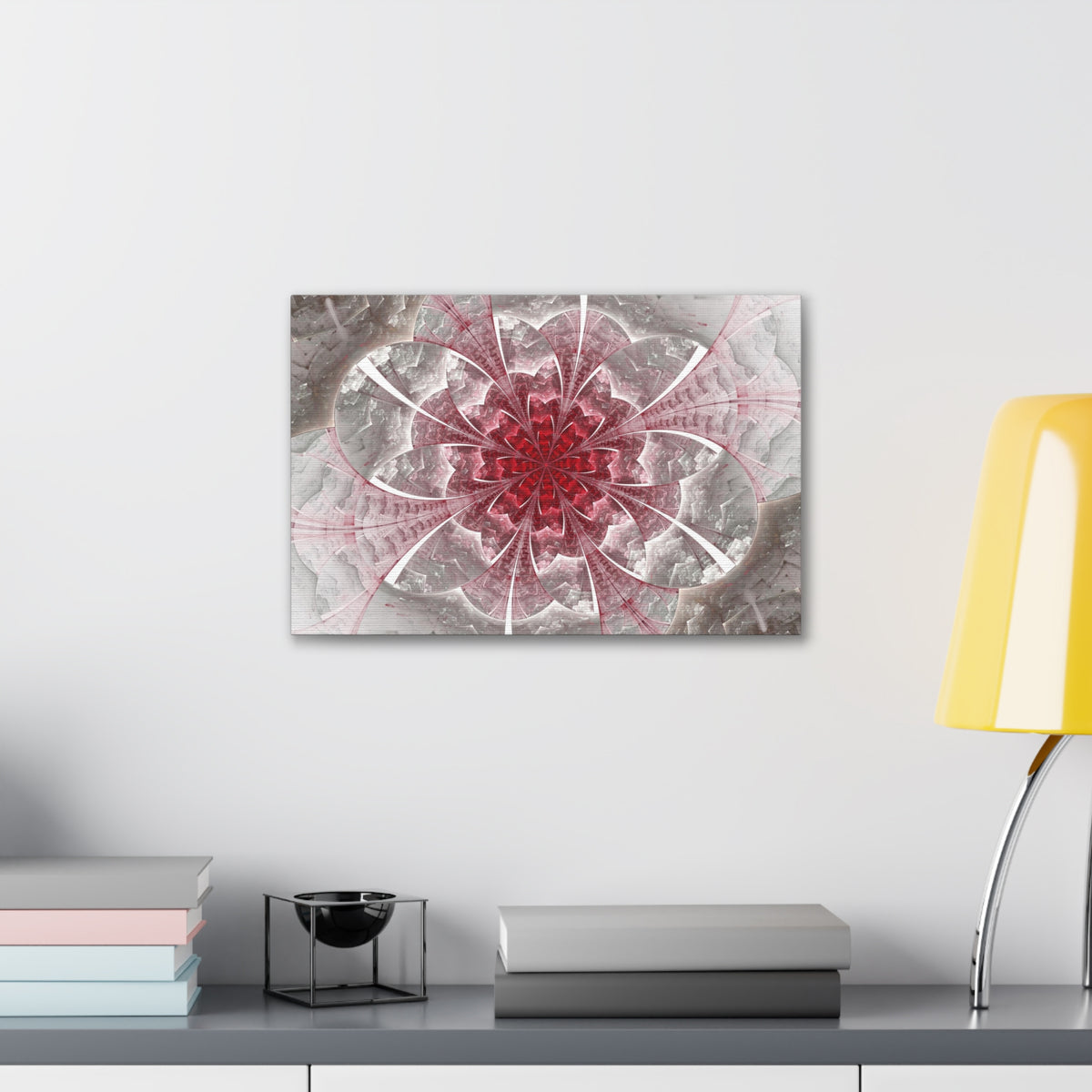 Fractal Flower In Red Stained Glass Canvas Wall Art for Home Decor Ready-to-Hang-Express Your Love Gifts