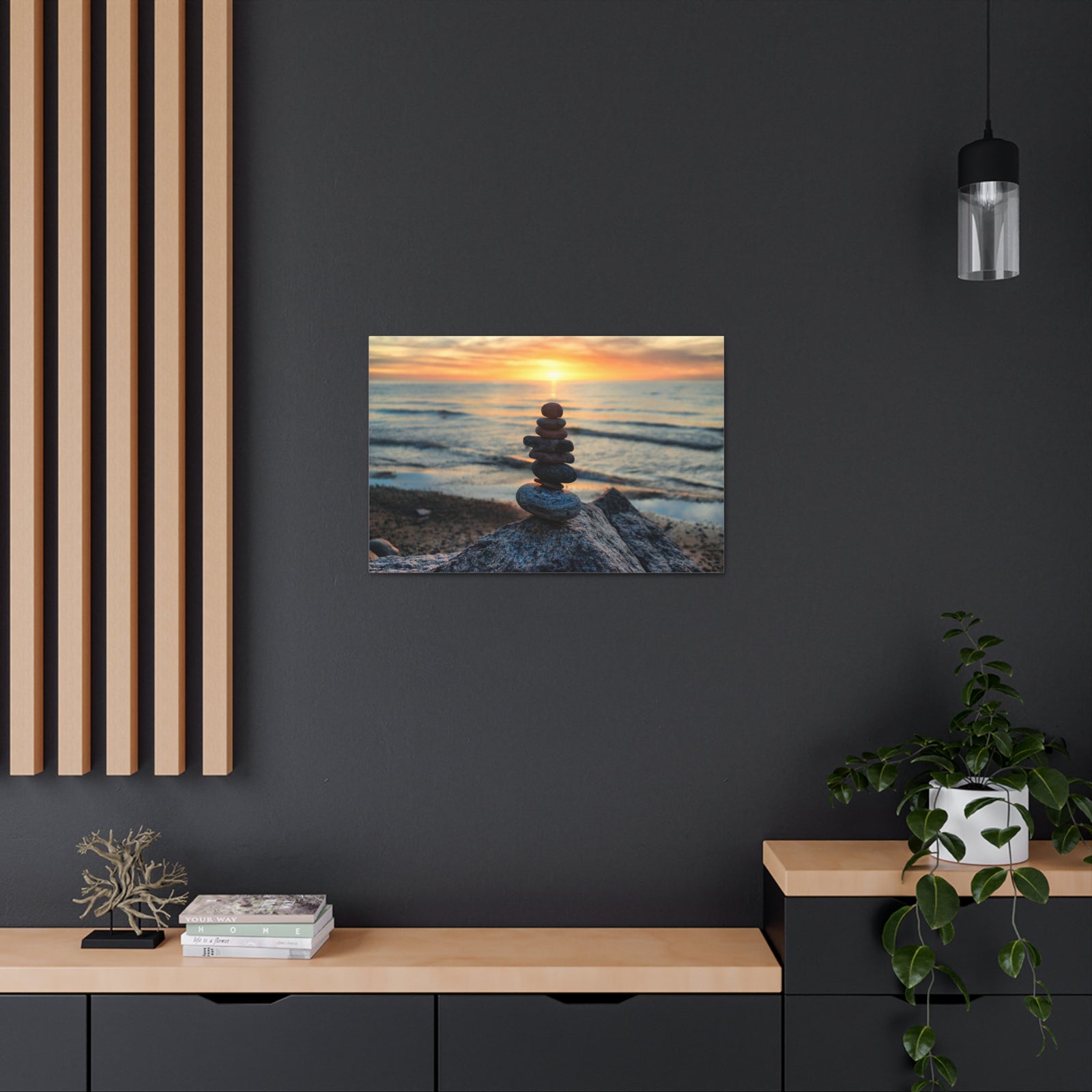 Pebbles Stack Over Beach Nature Wilderness Photography Canvas Wall Art for Home Decor Ready-to-Hang-Express Your Love Gifts