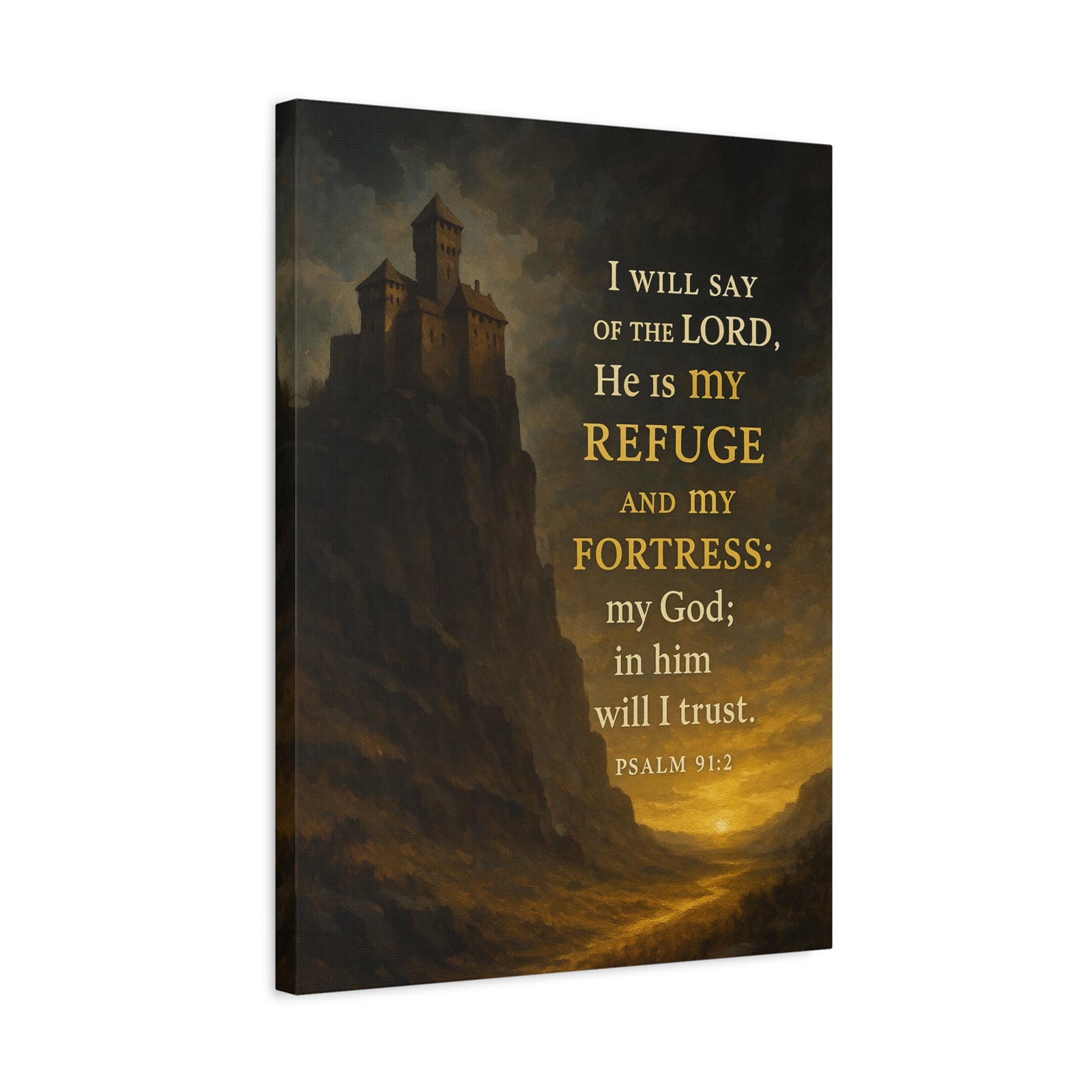 Bible Verse Canvas Psalm 91:2 Christian Home Décor Wall Art Scripture Ready to Hang Faith Print-Express Your Love Gifts