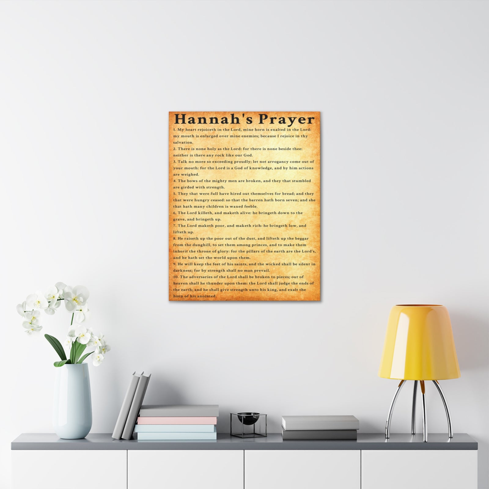 Scripture Walls Hannah's Prayer 1 Samuel 2:1–10 Gold Bible Verse Canvas Christian Wall Art Ready to Hang Unframed-Express Your Love Gifts