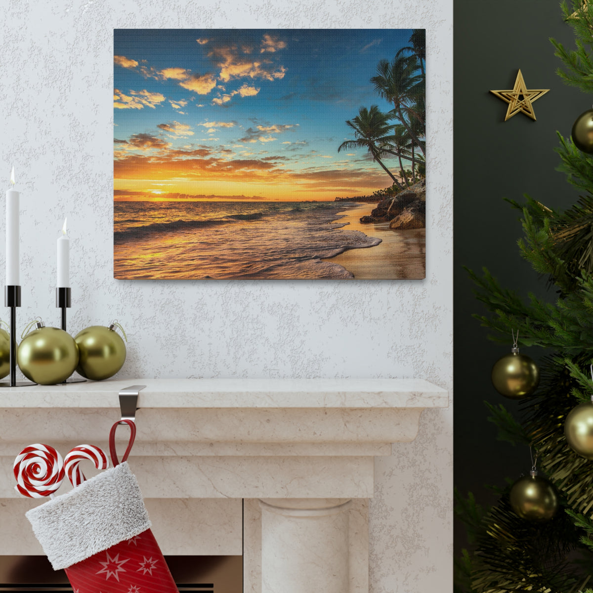 Tropical Island Beach Sunrise Ocean Canvas Wall Art for Home Decor Ready-to-Hang-Express Your Love Gifts