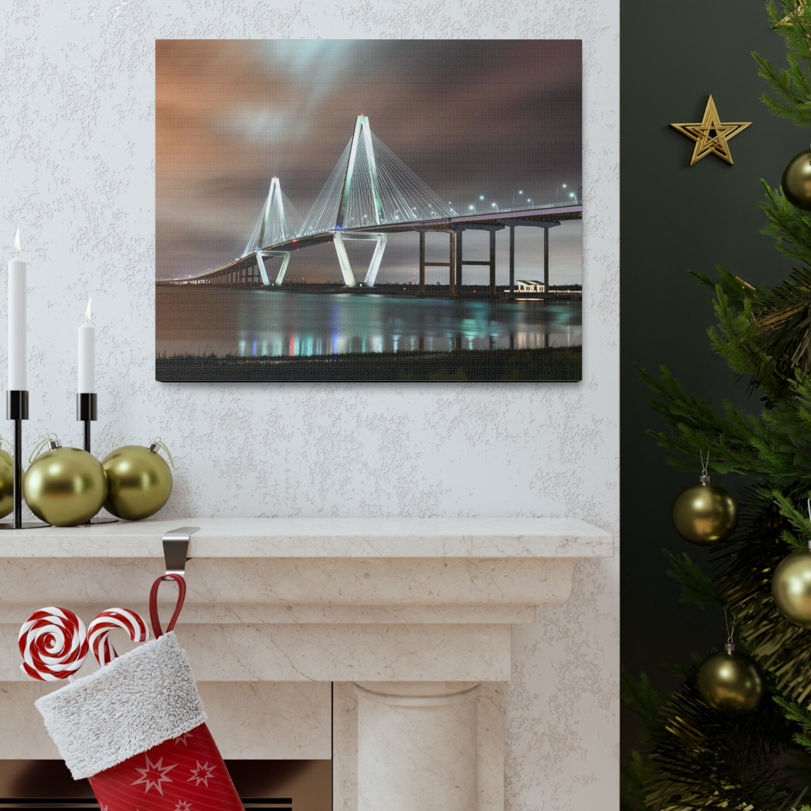 River Bridge Charleston South Carolina Nature Wilderness Photography Canvas Wall Art for Home Decor Ready-to-Hang-Express Your Love Gifts