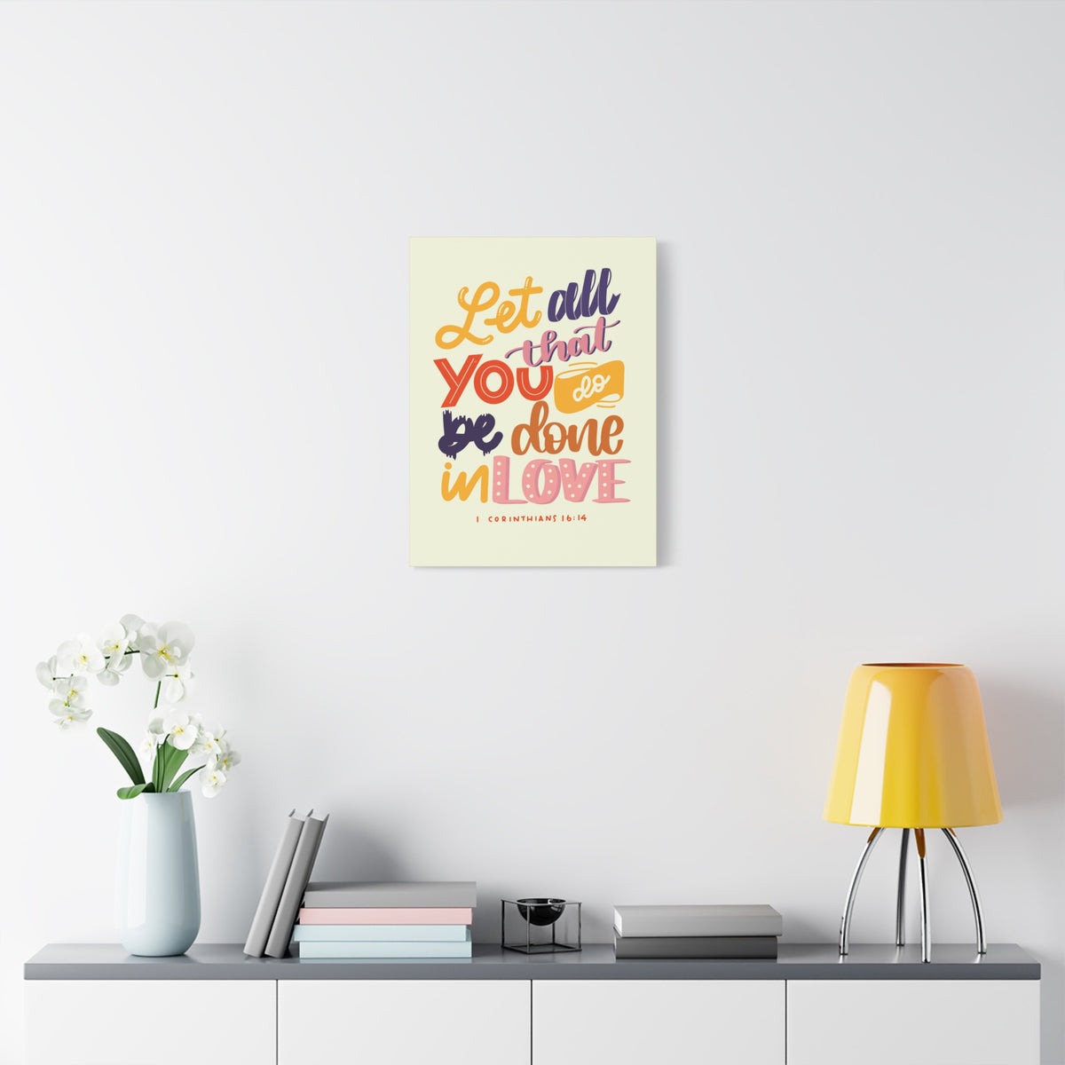 Scripture Canvas Done In Love 1 Corinthians 16:14 Christian Wall Art Bible Verse Print Ready to Hang-Express Your Love Gifts