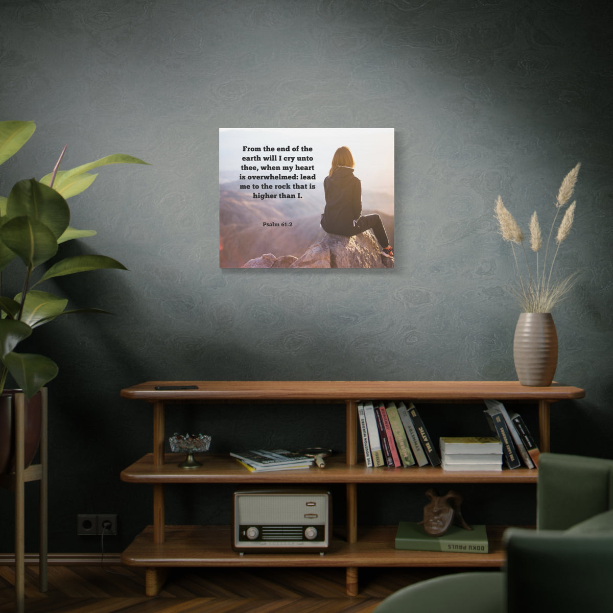 Scripture Canvas Heart Is Overwhelmed Psalms 61:2 Christian Wall Art Bible Verse Print Ready to Hang-Express Your Love Gifts
