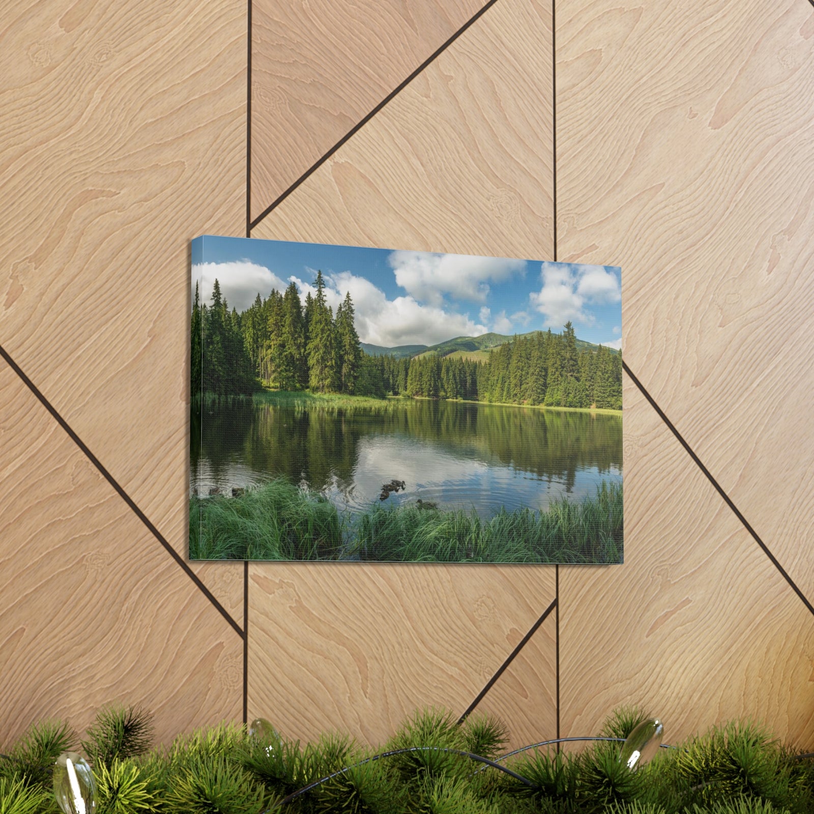 Lake Reflection Green Forest Nature Wilderness Photography Canvas Wall Art for Home Decor Ready-to-Hang-Express Your Love Gifts