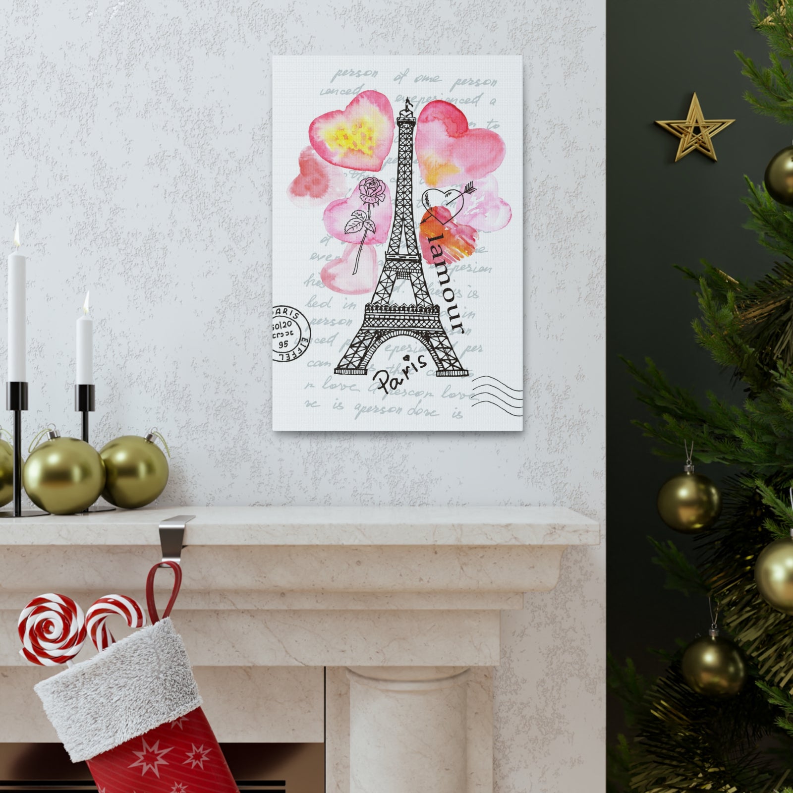 Pink Heart Eiffel Tower Paris France Canvas Artwork High-Quality Breathtaking French City for Home Decor Ready to Hang-Express Your Love Gifts