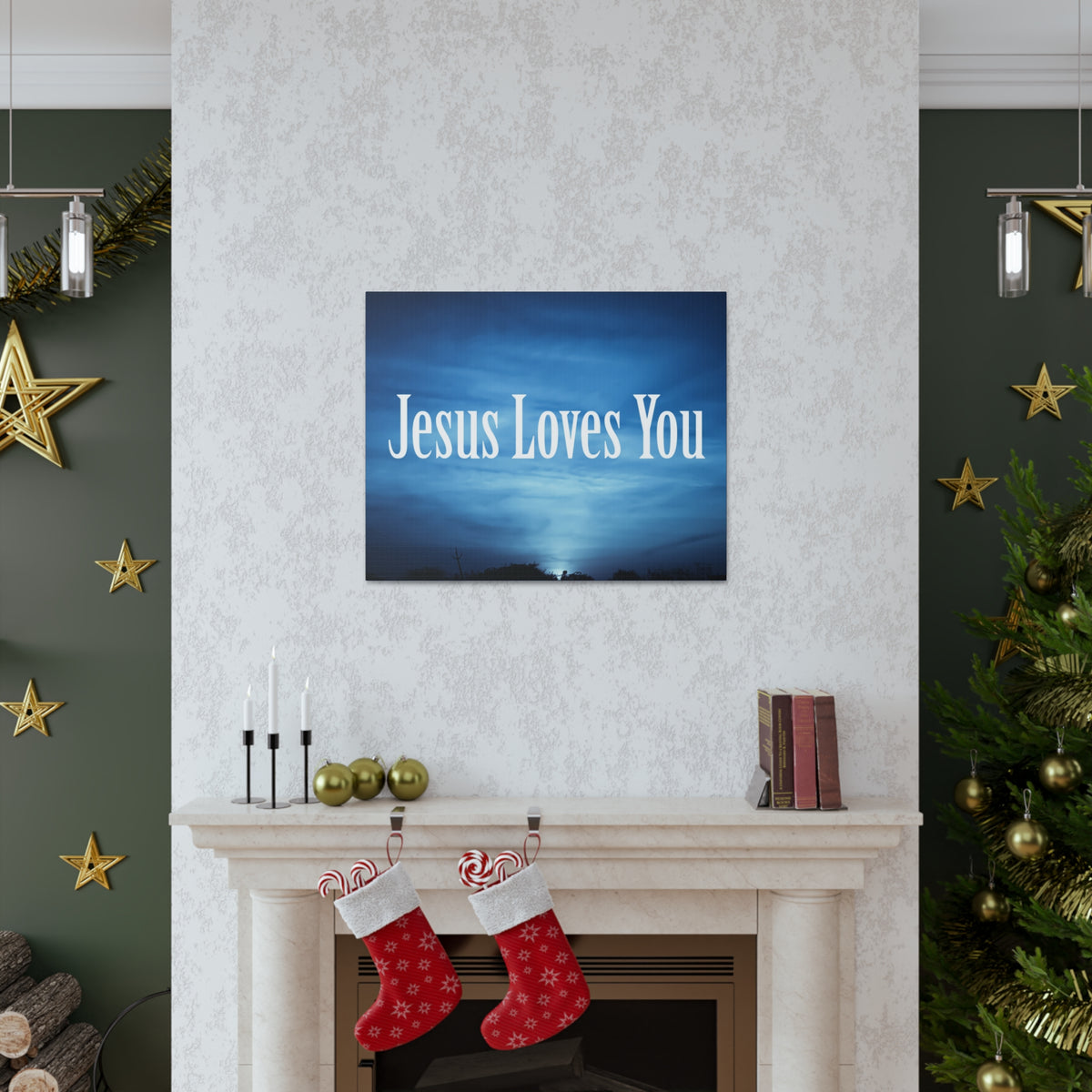 Scripture Canvas Jesus Loves You John 3:16 Dark Blue Sky Christian Wall Art Bible Verse Print Ready to Hang-Express Your Love Gifts