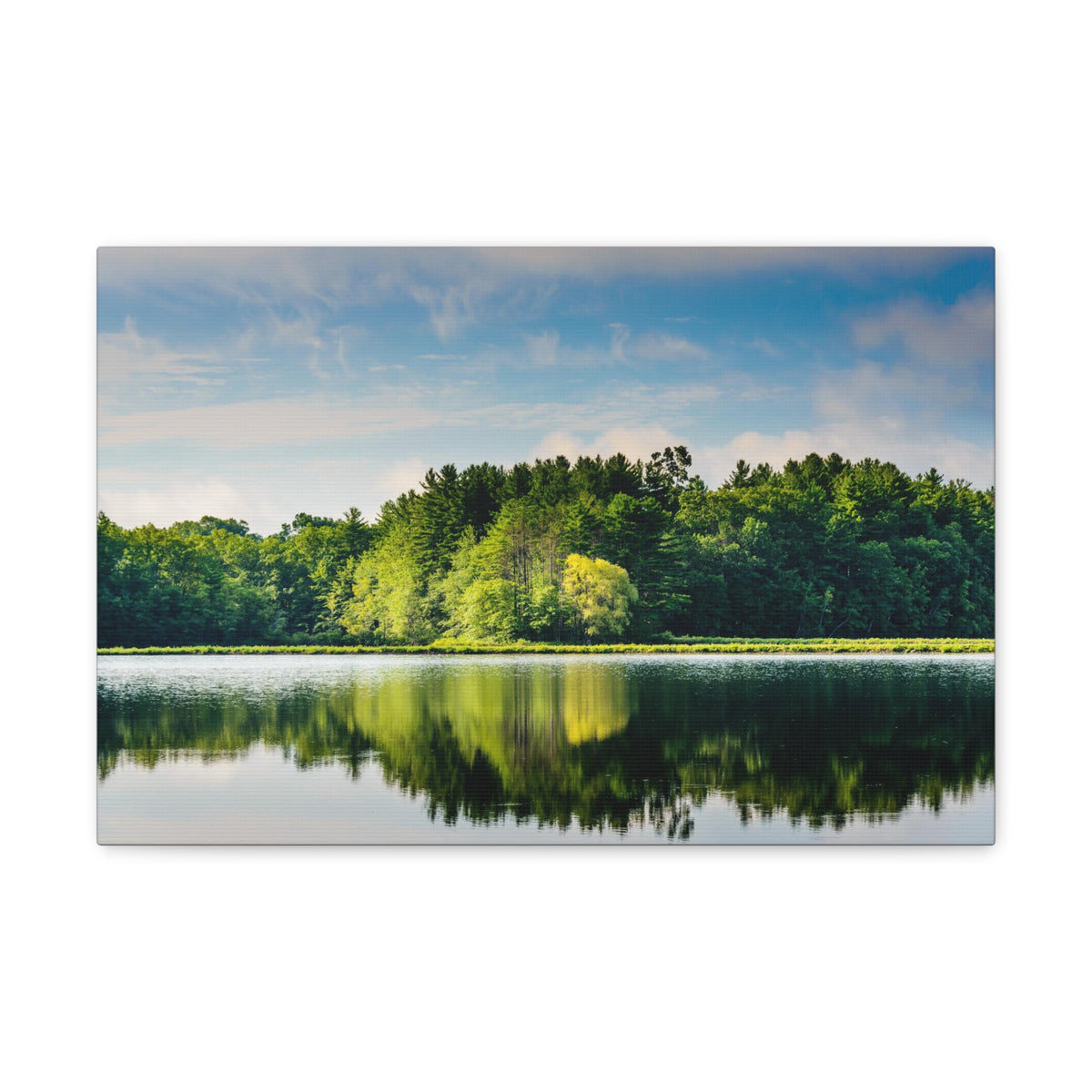 Green Forest Clear Lake Reflection Nature Wilderness Photography Canvas Wall Art for Home Decor Ready-to-Hang-Express Your Love Gifts