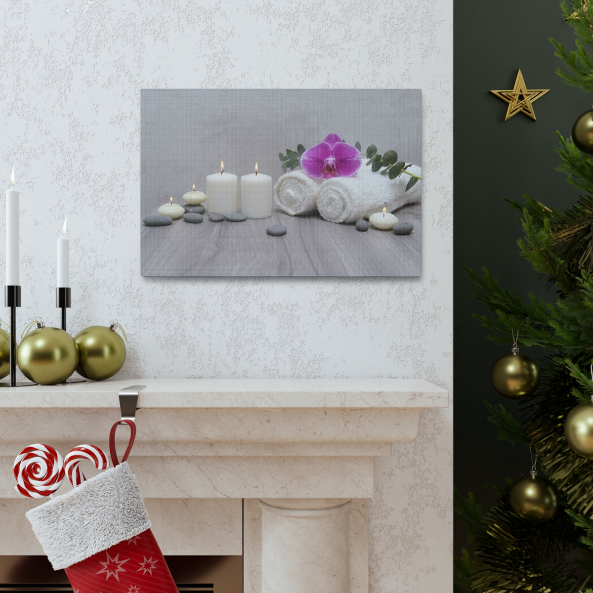 Towel with Green Leaves Forest Floral Nature Photography Canvas Wall Art for Home Decor Ready-to-Hang-Express Your Love Gifts