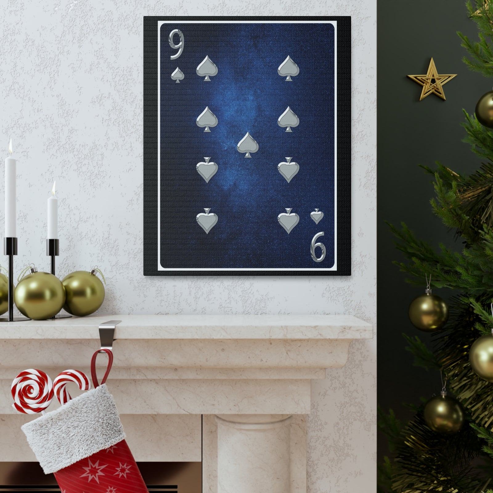 Nine Of Spades Space Background Playing Card Canvas Wall Art for Home Decor Ready-to-Hang-Express Your Love Gifts