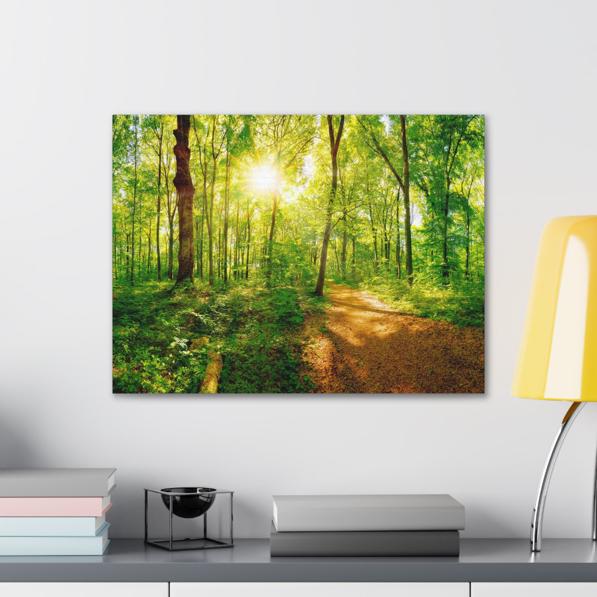 Green Forest Sunlight Nature Wilderness Photography Canvas Wall Art for Home Decor Ready-to-Hang-Express Your Love Gifts