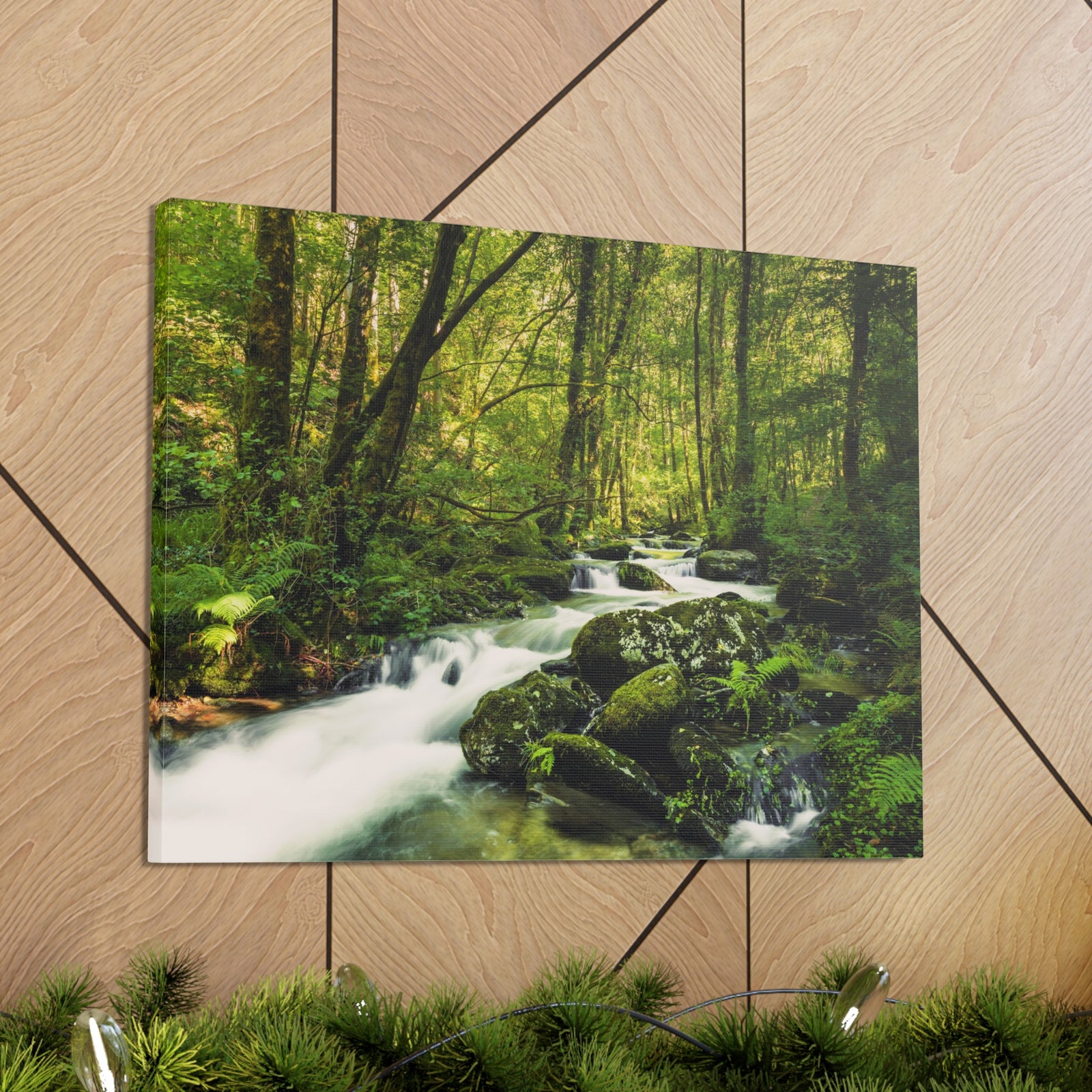 Green Forest River Nature Wilderness Photography Canvas Wall Art for Home Decor Ready-to-Hang-Express Your Love Gifts