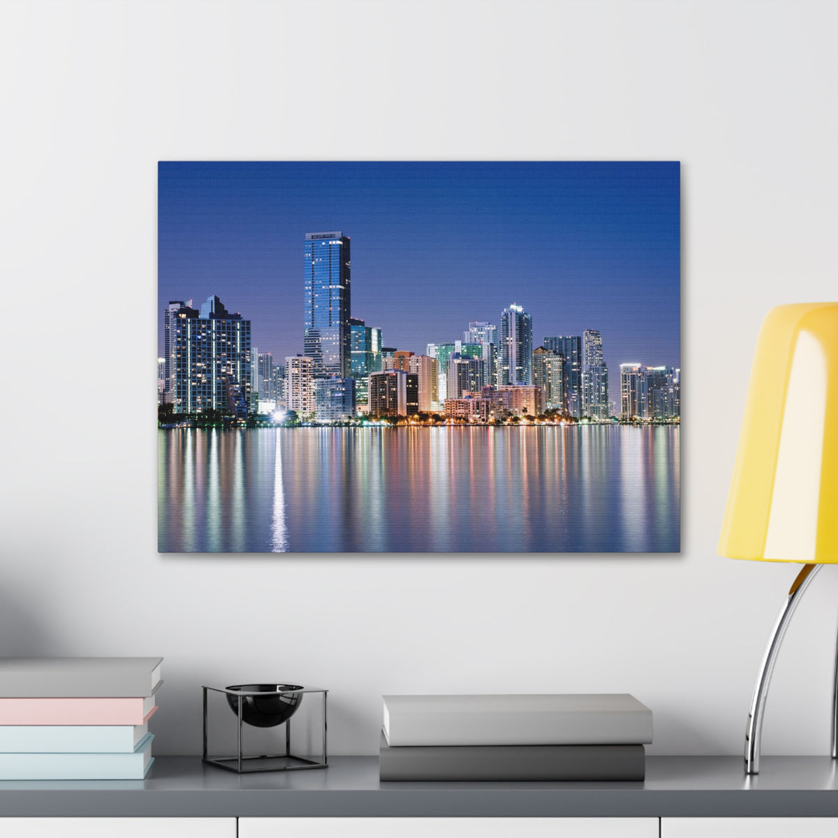 Miami Night Skyline Canvas Artwork High-Quality Breathtaking Stunning Cityscape for Home Decor Ready to Hang-Express Your Love Gifts