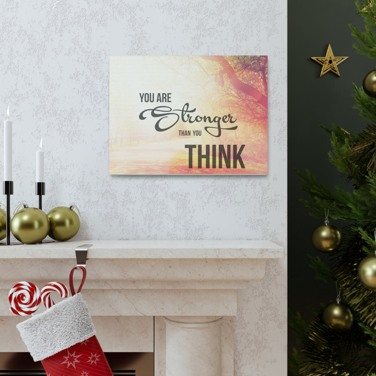 Inspirational Quote Canvas You Are Stronger Than You Think Wall Art Motivational Motto Inspiring Prints Artwork Decor Ready to Hang-Express Your Love Gifts
