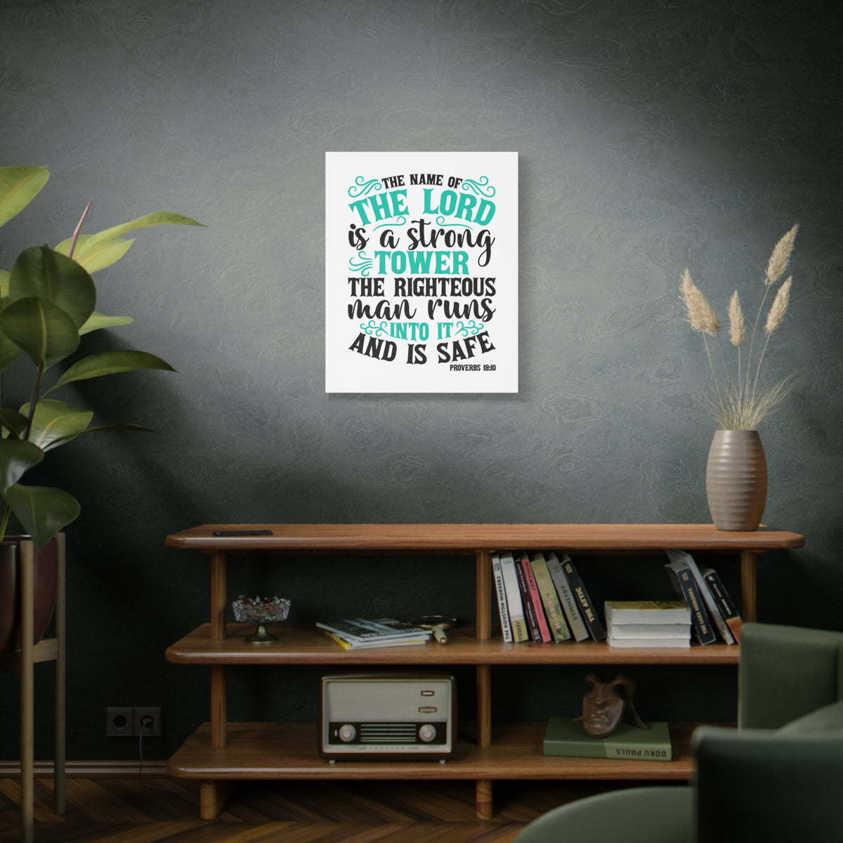 Scripture Canvas The Lord Is A Strong Tower Proverbs 18:10 Christian Wall Art Bible Verse Print Ready to Hang-Express Your Love Gifts
