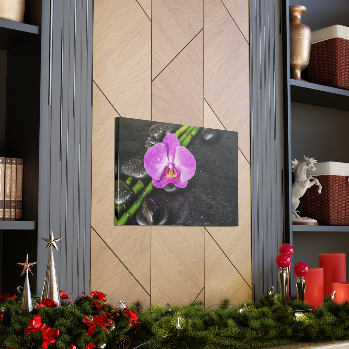 Pink Orchid and Stone Forest Floral Nature Photography Canvas Wall Art for Home Decor Ready-to-Hang-Express Your Love Gifts