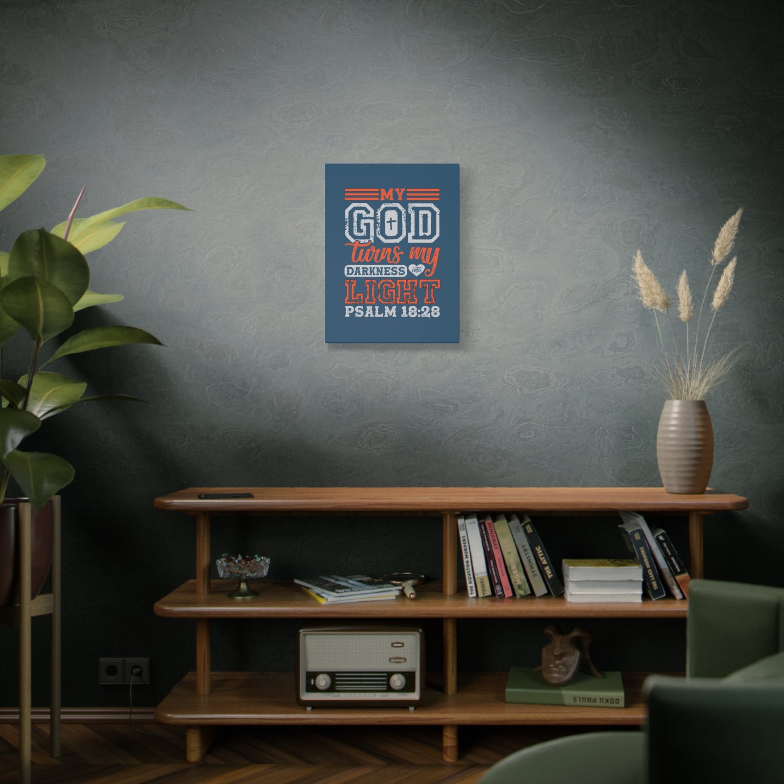 Scripture Walls My God Wins Psalm 18:28 Dark Blue Bible Verse Canvas Christian Wall Art Ready to Hang-Express Your Love Gifts