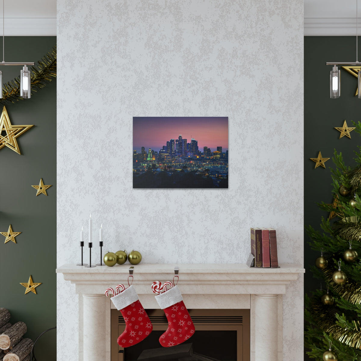 Los Angeles Night Skyline Canvas Artwork High-Quality Breathtaking Stunning Cityscape for Home Decor Ready to Hang-Express Your Love Gifts