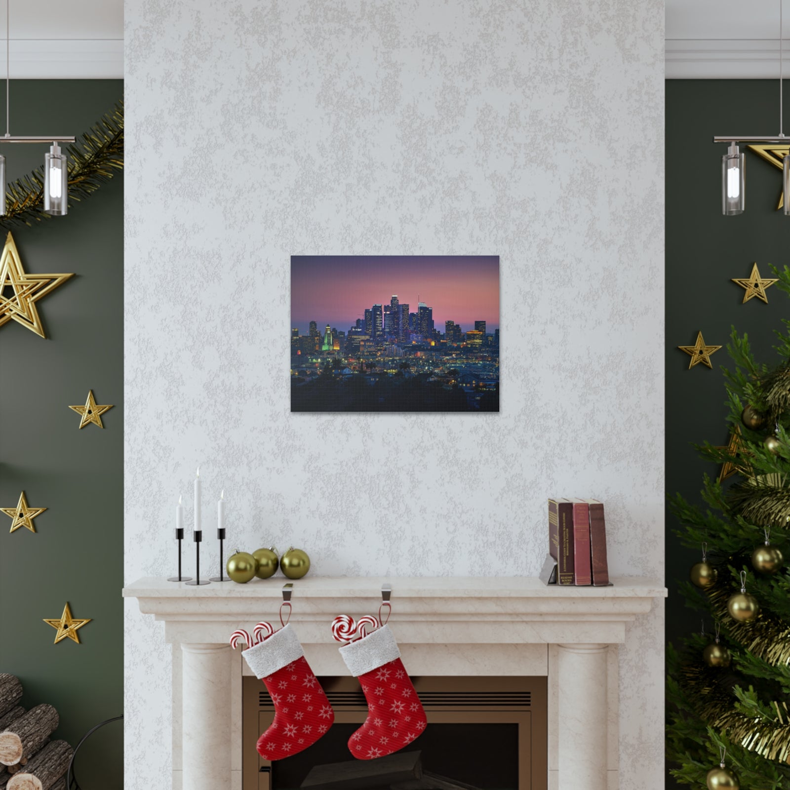 Los Angeles Night Skyline Canvas Artwork High-Quality Breathtaking Stunning Cityscape for Home Decor Ready to Hang-Express Your Love Gifts