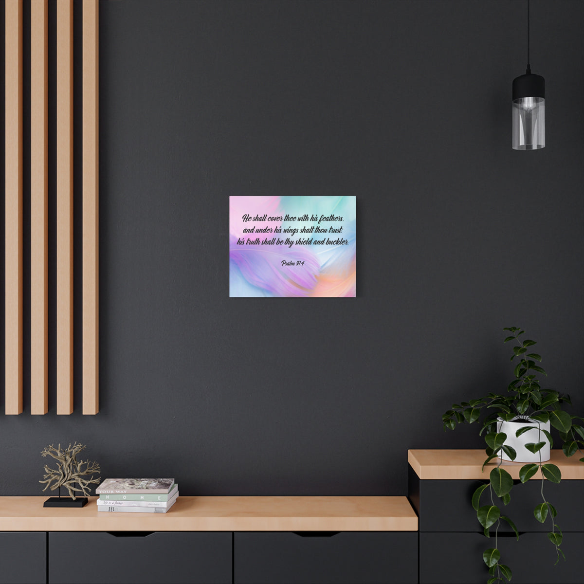 Scripture Canvas Under His Wings Psalm 91:4 Christian Wall Art Bible Verse Print Ready to Hang-Express Your Love Gifts
