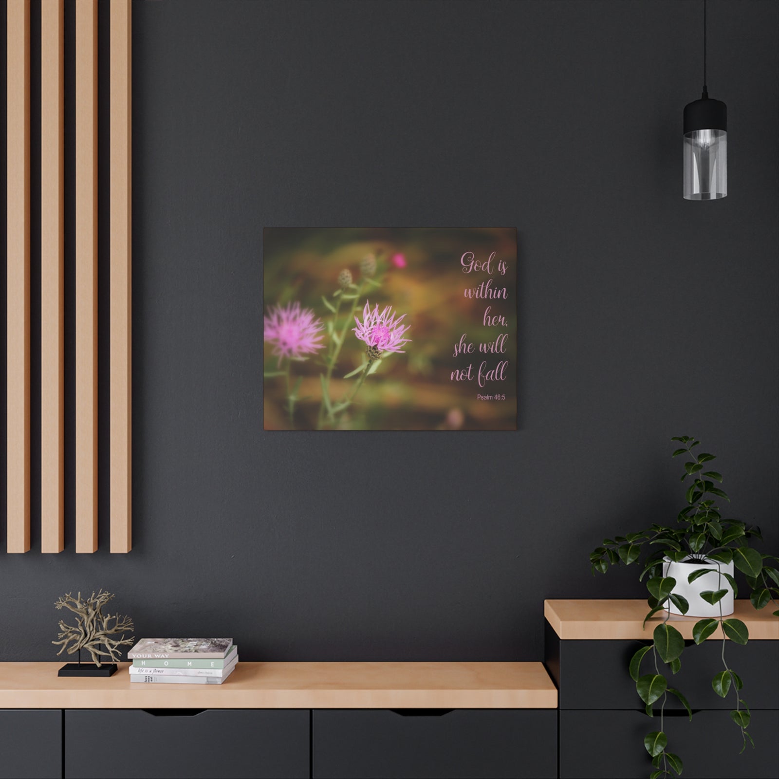 Scripture Canvas God Is Within Her Psalm 46:5 Flower Christian Wall Art Bible Verse Print Ready to Hang-Express Your Love Gifts