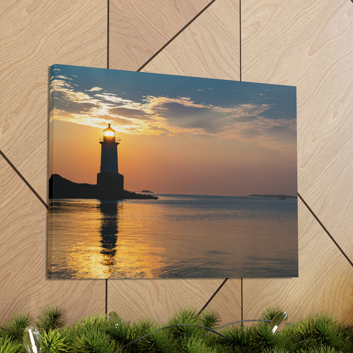Lighthouse at Dawn Forest Floral Nature Photography Canvas Wall Art for Home Decor Ready-to-Hang-Express Your Love Gifts