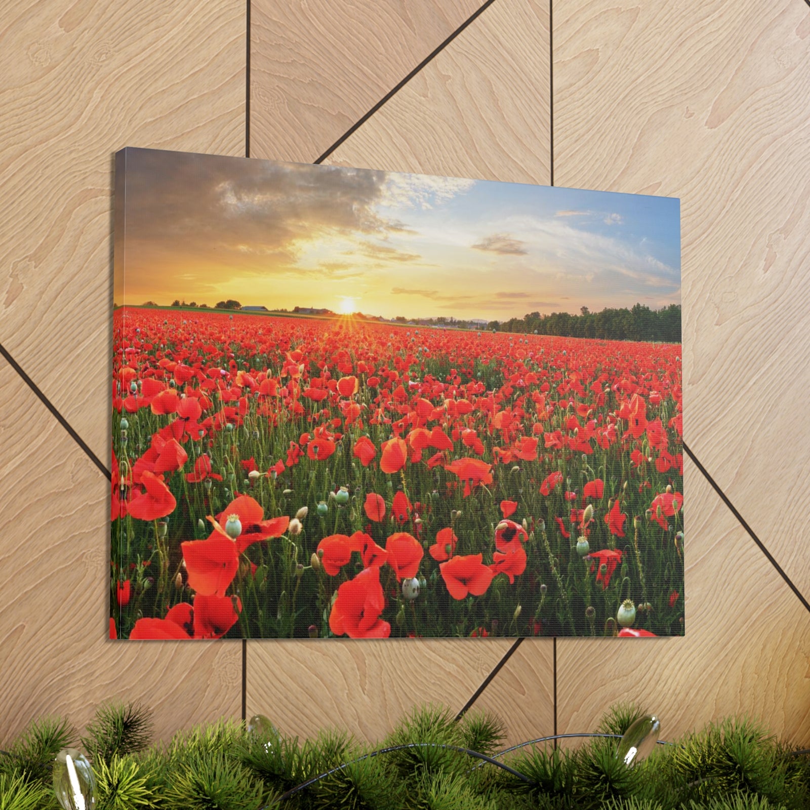 Sunset Over Poppy Field Flower Canvas Wall Art for Home Decor Ready-to-Hang-Express Your Love Gifts