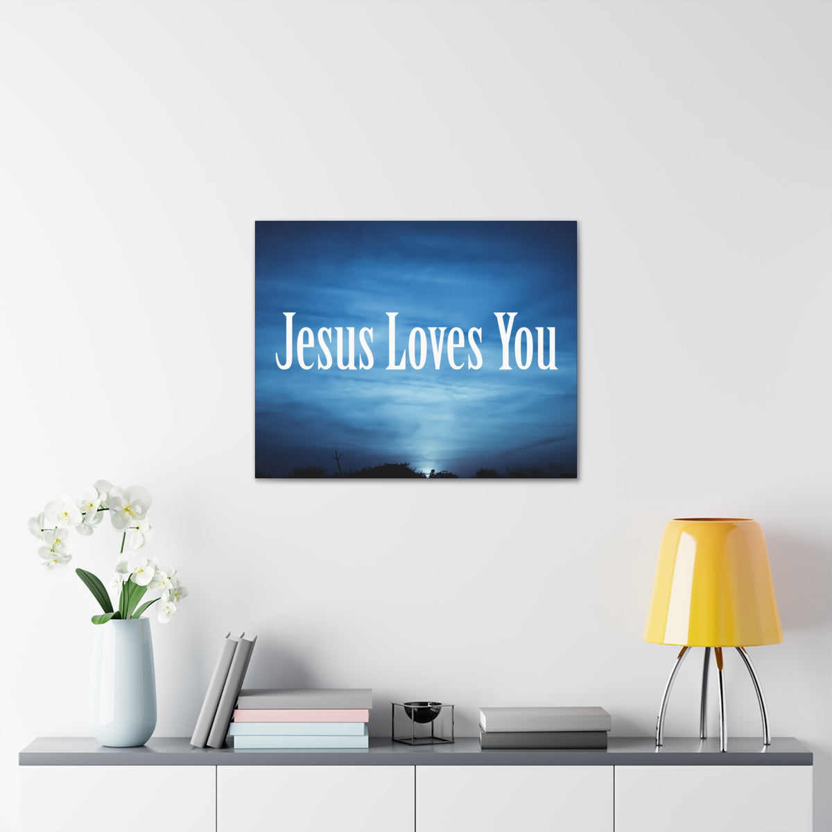 Scripture Canvas Jesus Loves You John 3:16 Dark Blue Sky Christian Wall Art Bible Verse Print Ready to Hang-Express Your Love Gifts