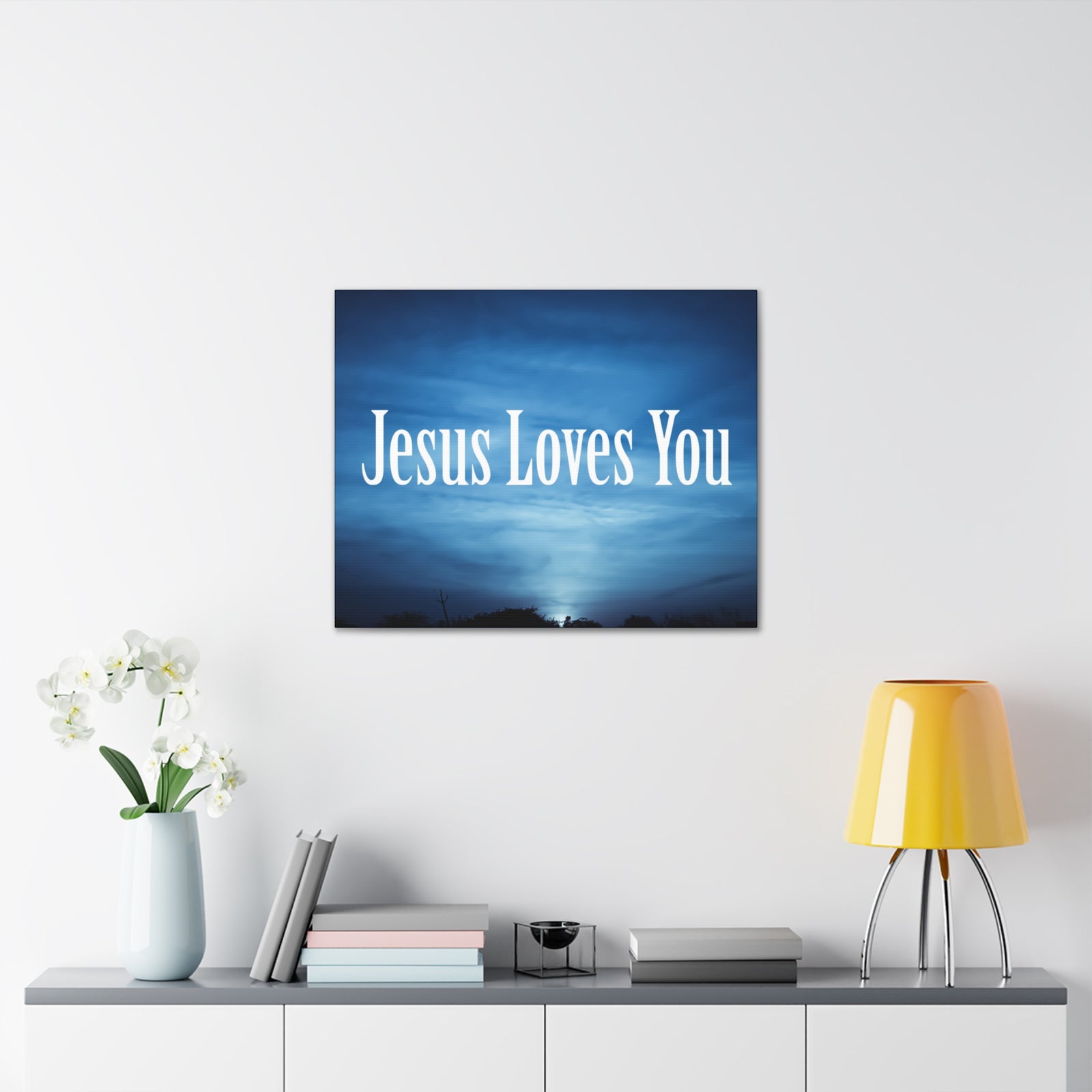 Scripture Canvas Jesus Loves You John 3:16 Dark Blue Sky Christian Wall Art Bible Verse Print Ready to Hang-Express Your Love Gifts