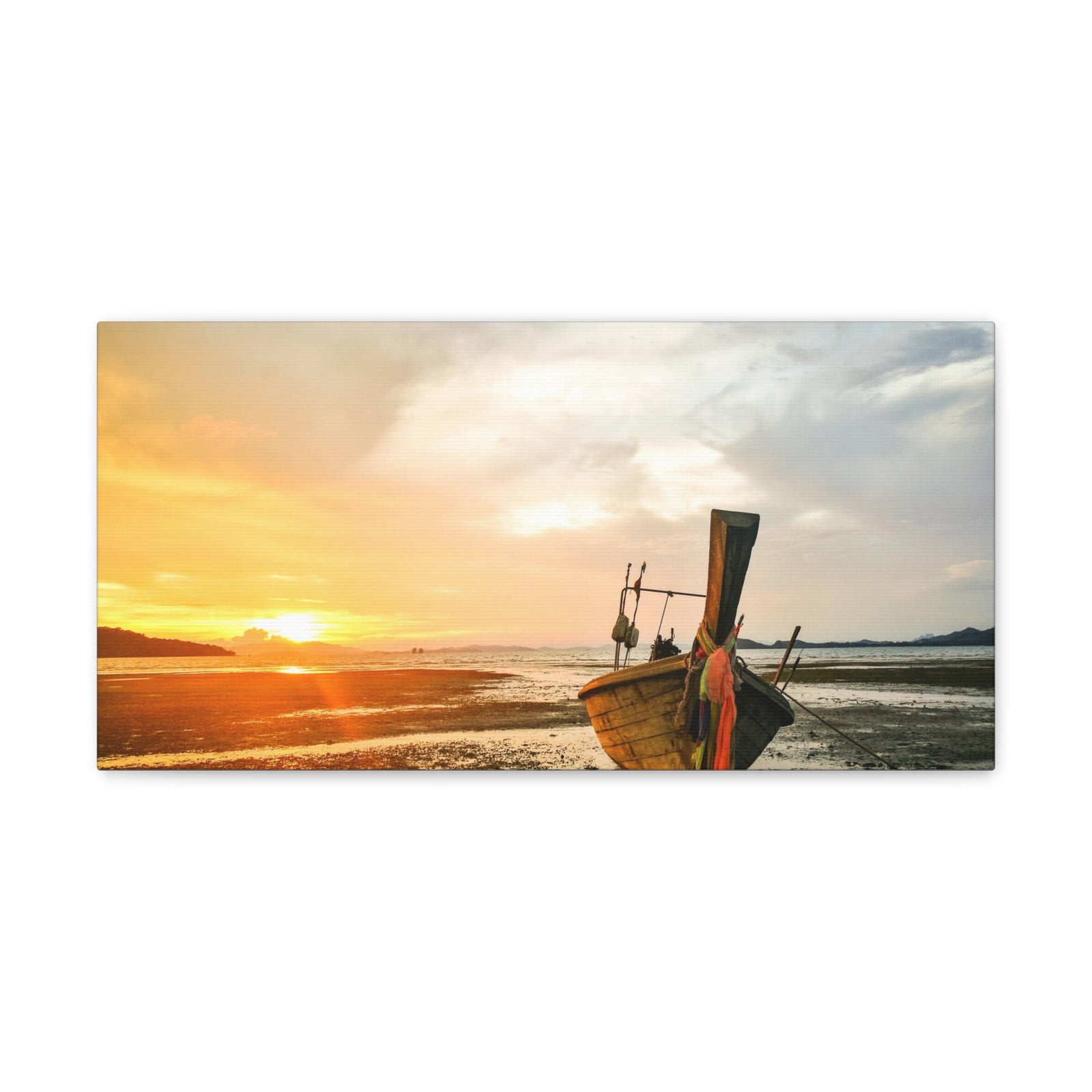 Longtail Boat Sunset Time Ocean Canvas Wall Art for Home Decor Ready-to-Hang-Express Your Love Gifts