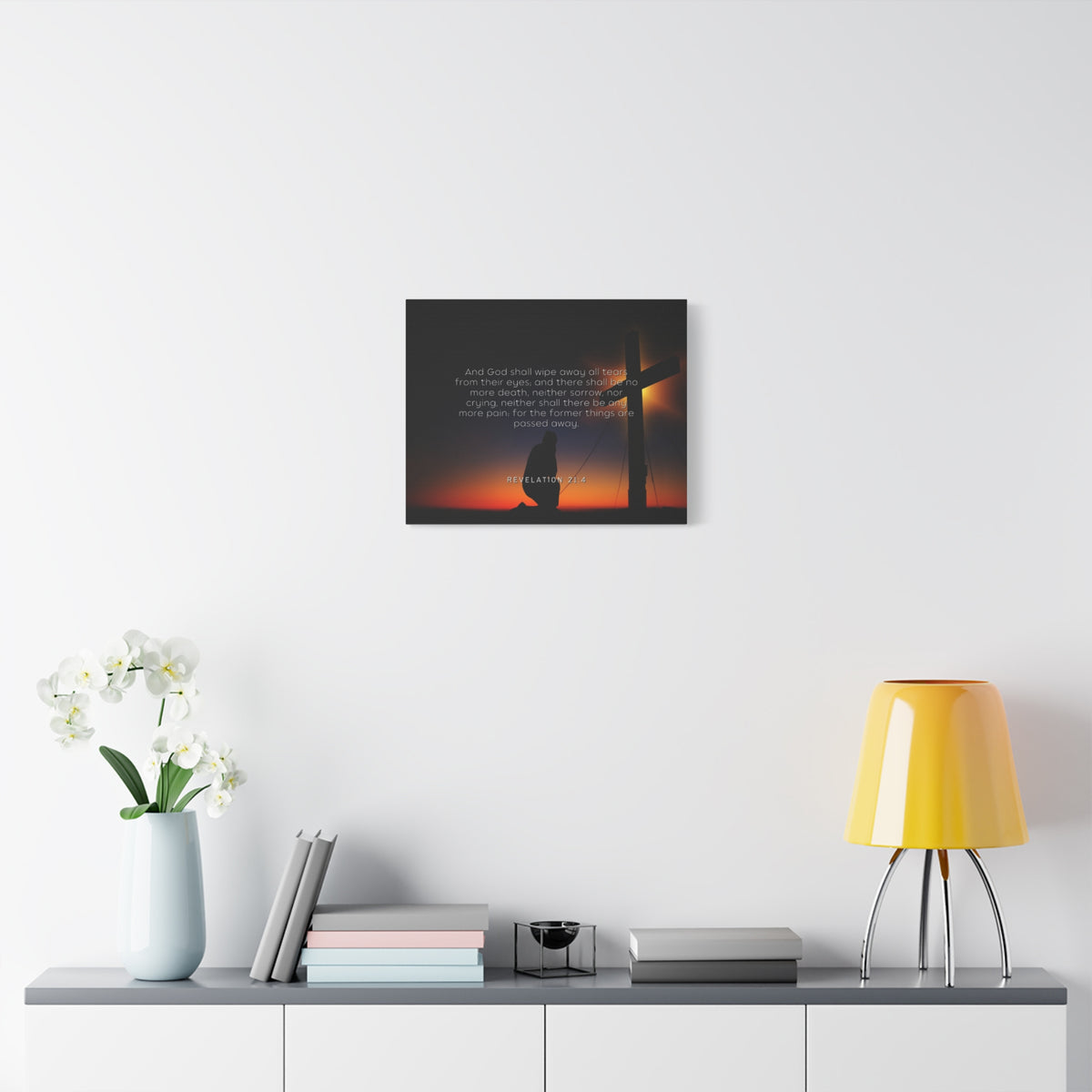 Scripture Canvas All Tears Revelation 21:4 Christian Wall Art Bible Verse Print Ready to Hang-Express Your Love Gifts