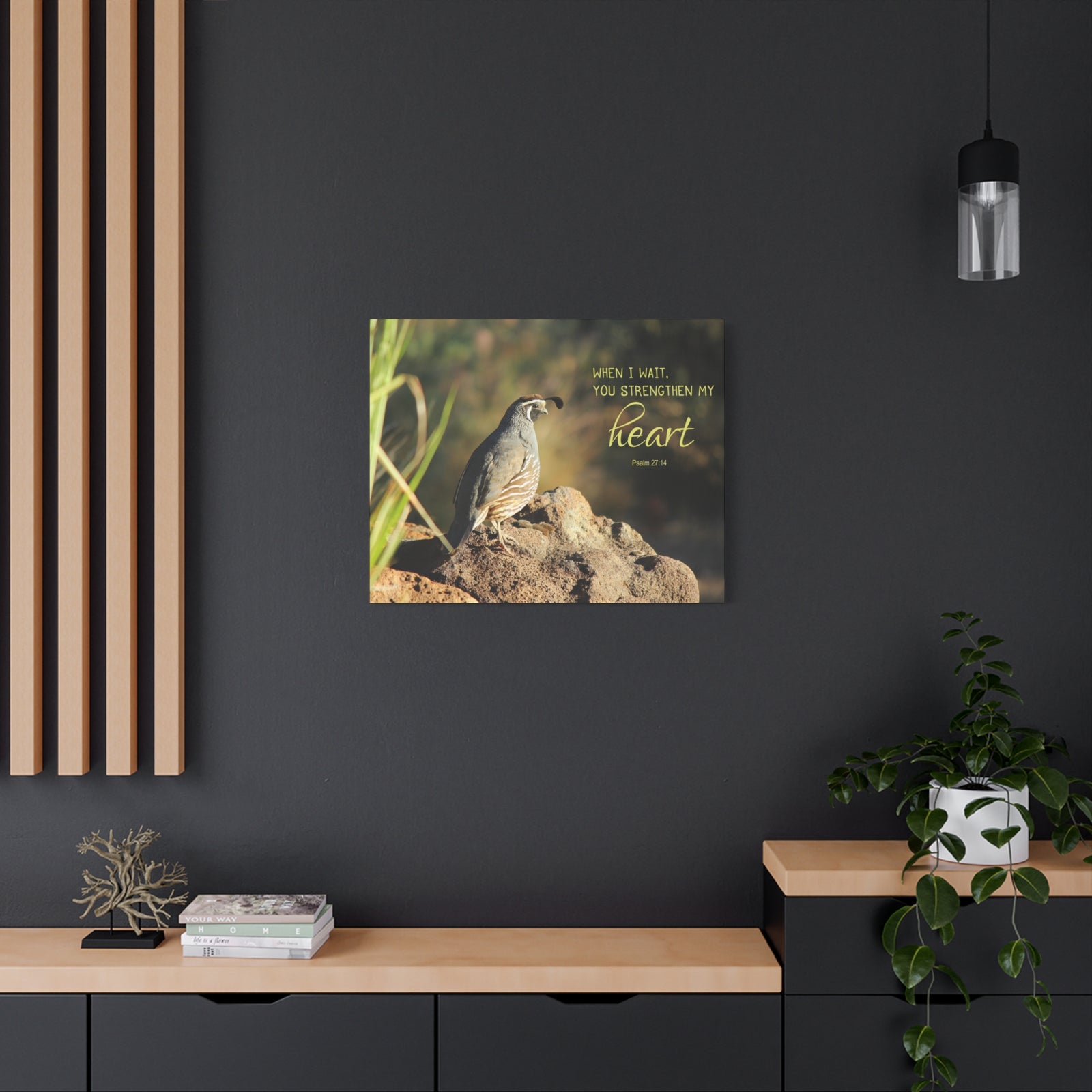 Scripture Canvas Strengthen My Heart Psalm 27:14 Christian Wall Art Bible Verse Print Ready to Hang-Express Your Love Gifts