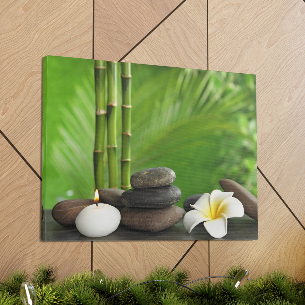 Stones on Table Forest Floral Nature Photography Canvas Wall Art for Home Decor Ready-to-Hang-Express Your Love Gifts