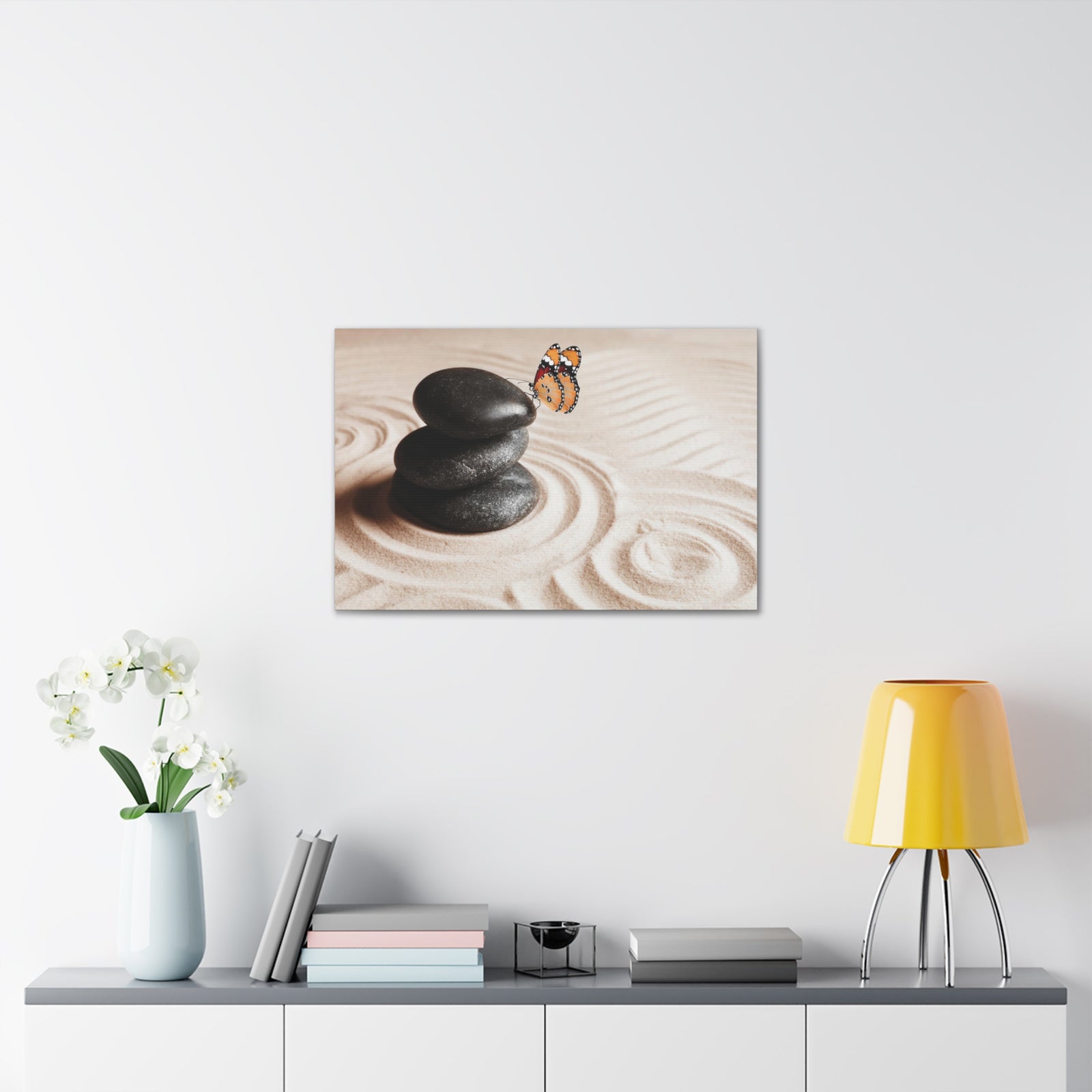 Stones on Sand Forest Floral Nature Photography Canvas Wall Art for Home Decor Ready-to-Hang-Express Your Love Gifts