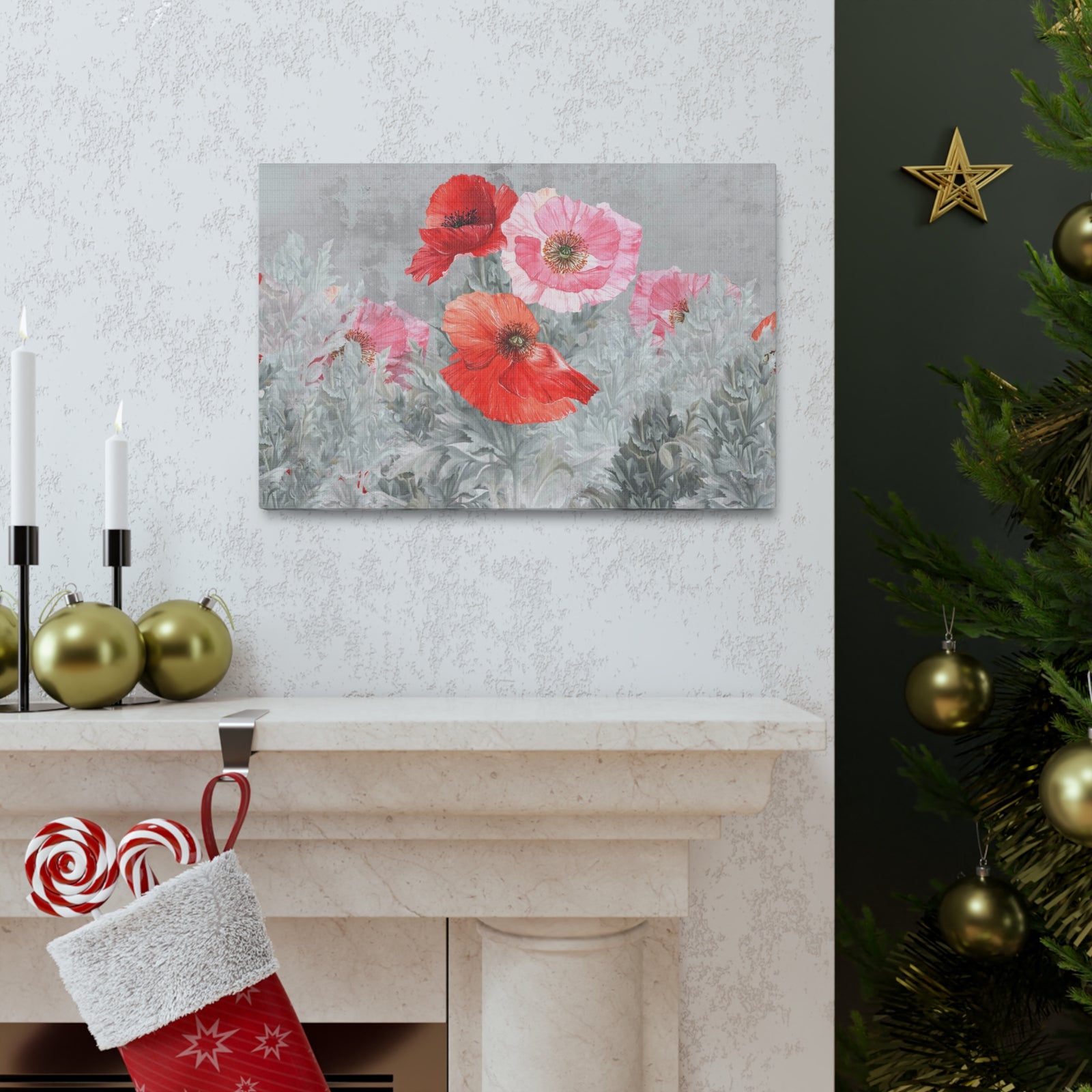 Poppies Flowers Illustration Flower Canvas Wall Art for Home Decor Ready-to-Hang-Express Your Love Gifts