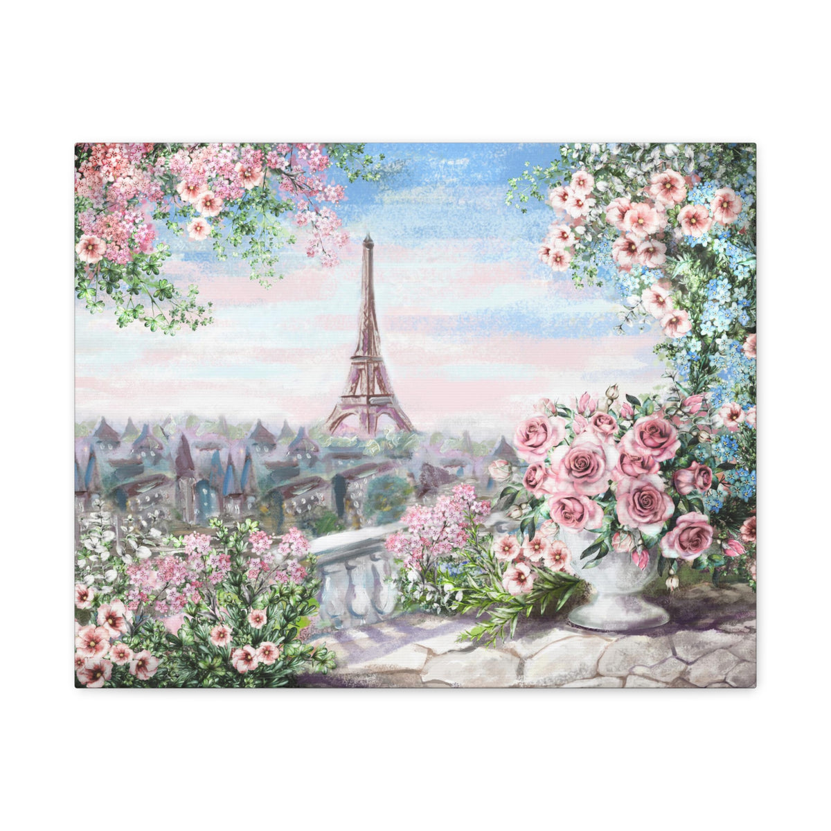 Paris Roses Pink Eiffel Tower France Canvas Artwork High-Quality Breathtaking French City for Home Decor Ready to Hang-Express Your Love Gifts