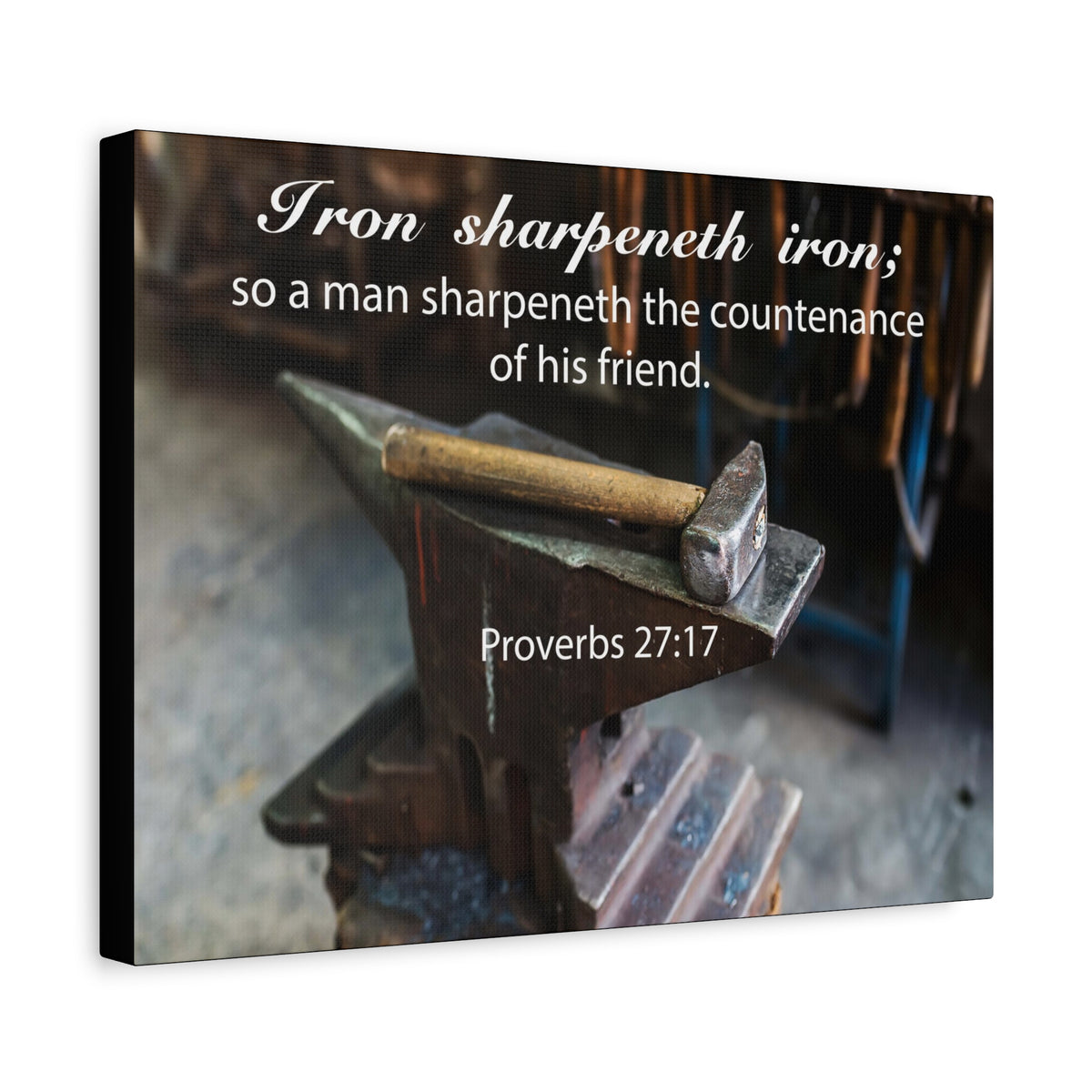 Scripture Canvas Iron Sharpeneth Iron Proverbs 27:17 Christian Wall Art Bible Verse Print Ready to Hang-Express Your Love Gifts