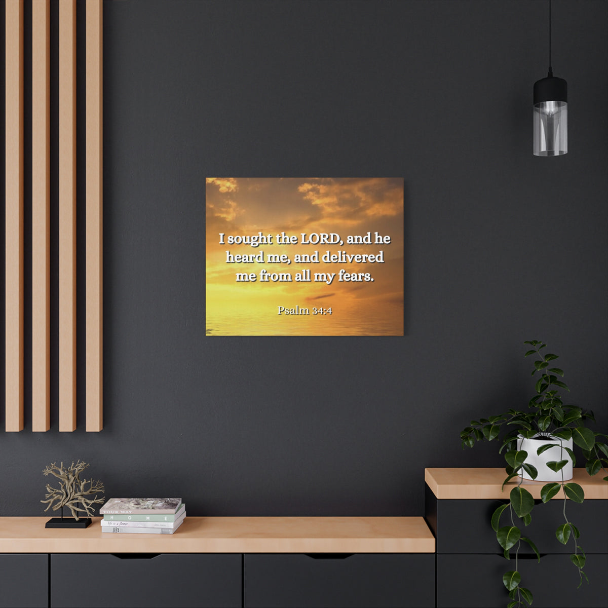 Scripture Canvas All My Fears Psalms 34:4 Christian Wall Art Bible Verse Print Ready to Hang-Express Your Love Gifts
