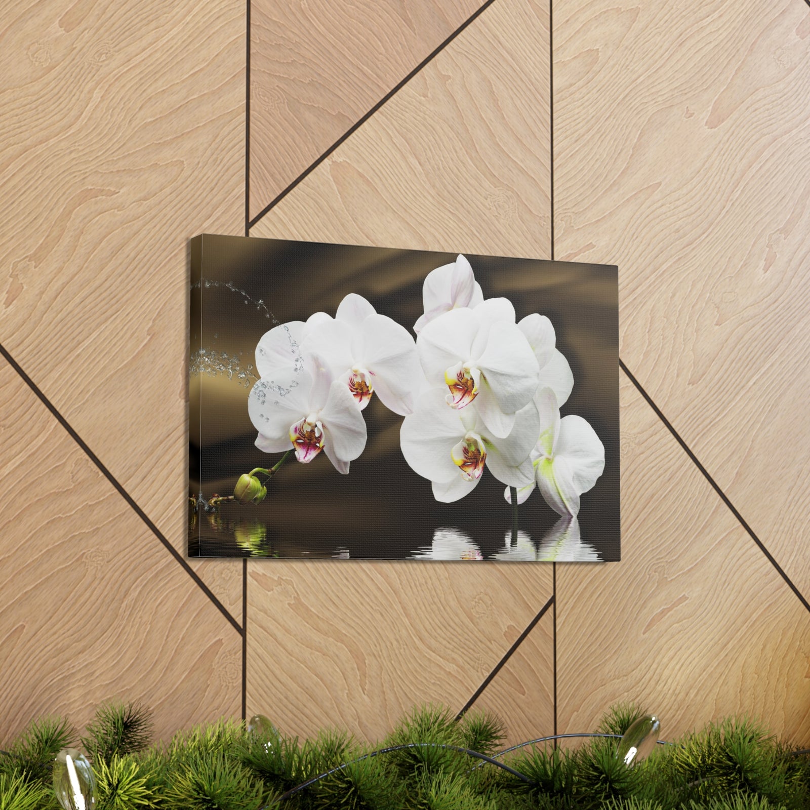 Orchids Reflected in Water Flower Canvas Wall Art for Home Decor Ready-to-Hang-Express Your Love Gifts