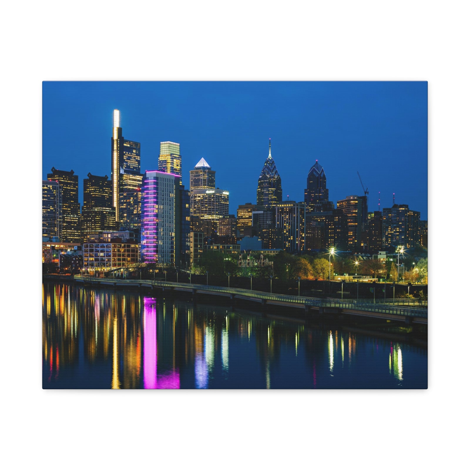 Philadelphia Night Skyline Canvas Artwork High-Quality Breathtaking Stunning Cityscape for Home Decor Ready to Hang-Express Your Love Gifts