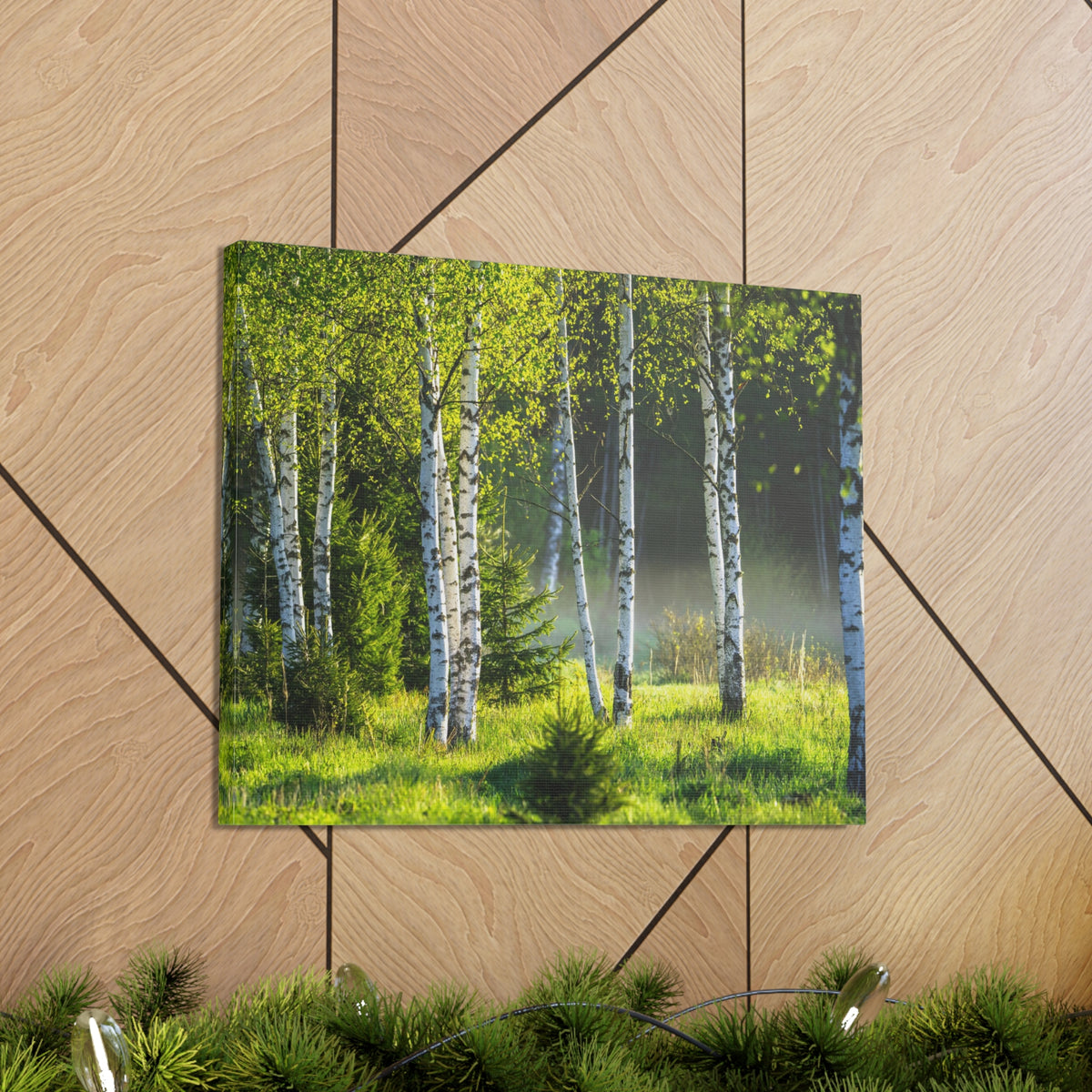 White Birch Trees in Green Forest Nature Wilderness Photography Canvas Wall Art for Home Decor Ready-to-Hang-Express Your Love Gifts
