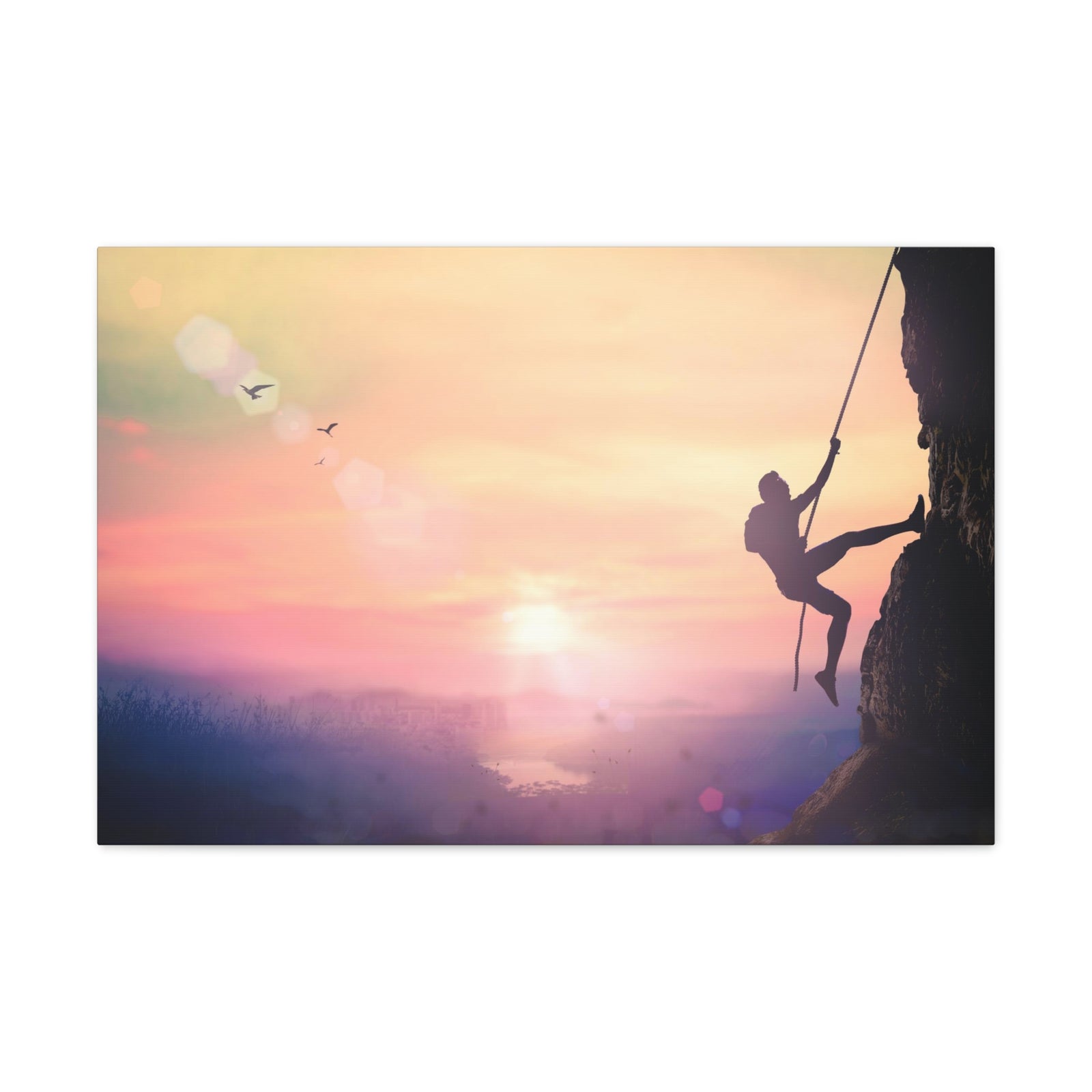 Man Climbing High Mountain Nature Wilderness Photography Canvas Wall Art for Home Decor Ready-to-Hang-Express Your Love Gifts