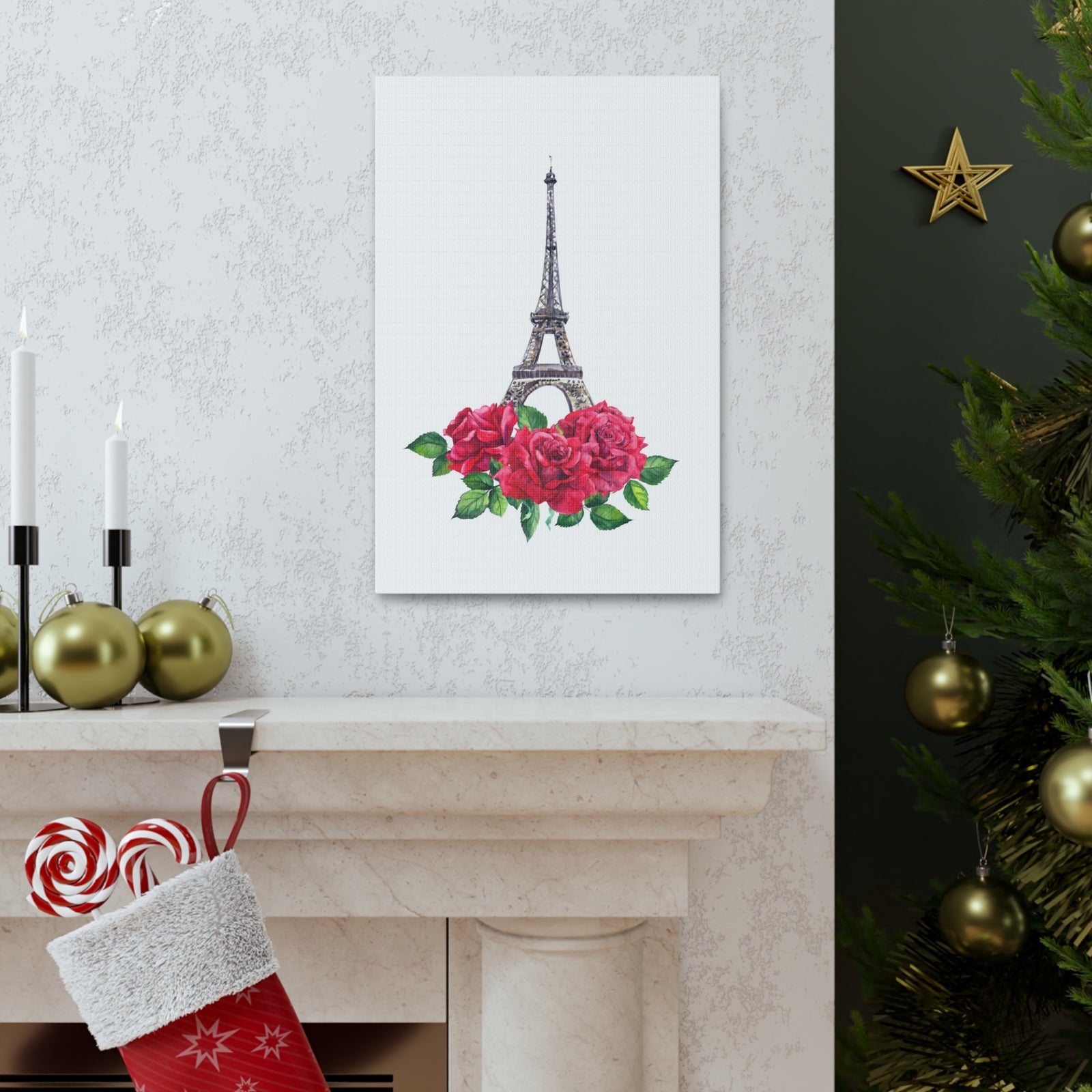 Eiffel Tower Red Rose Paris Illustration France Canvas Artwork High-Quality Breathtaking French City for Home Decor Ready to Hang-Express Your Love Gifts